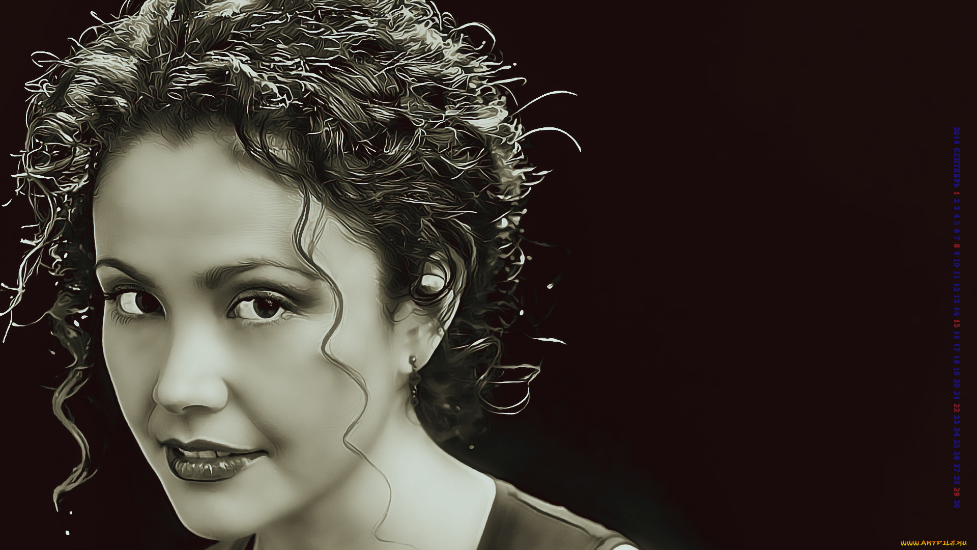 календари, компьютерный, дизайн, фон, черный, девушка, лицо, взгляд, женщина, calendar, 2019