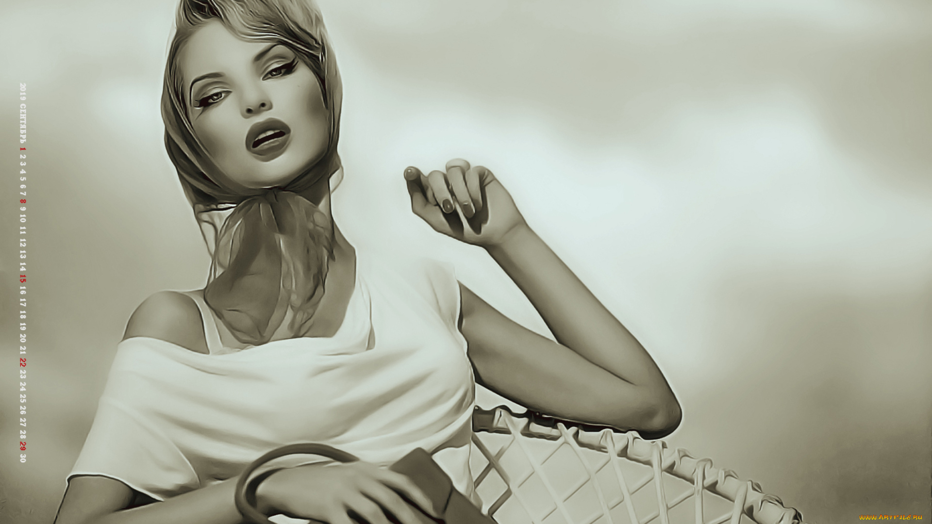 календари, компьютерный, дизайн, платок, 2019, calendar, винтаж, женщина, взгляд, девушка, сумка