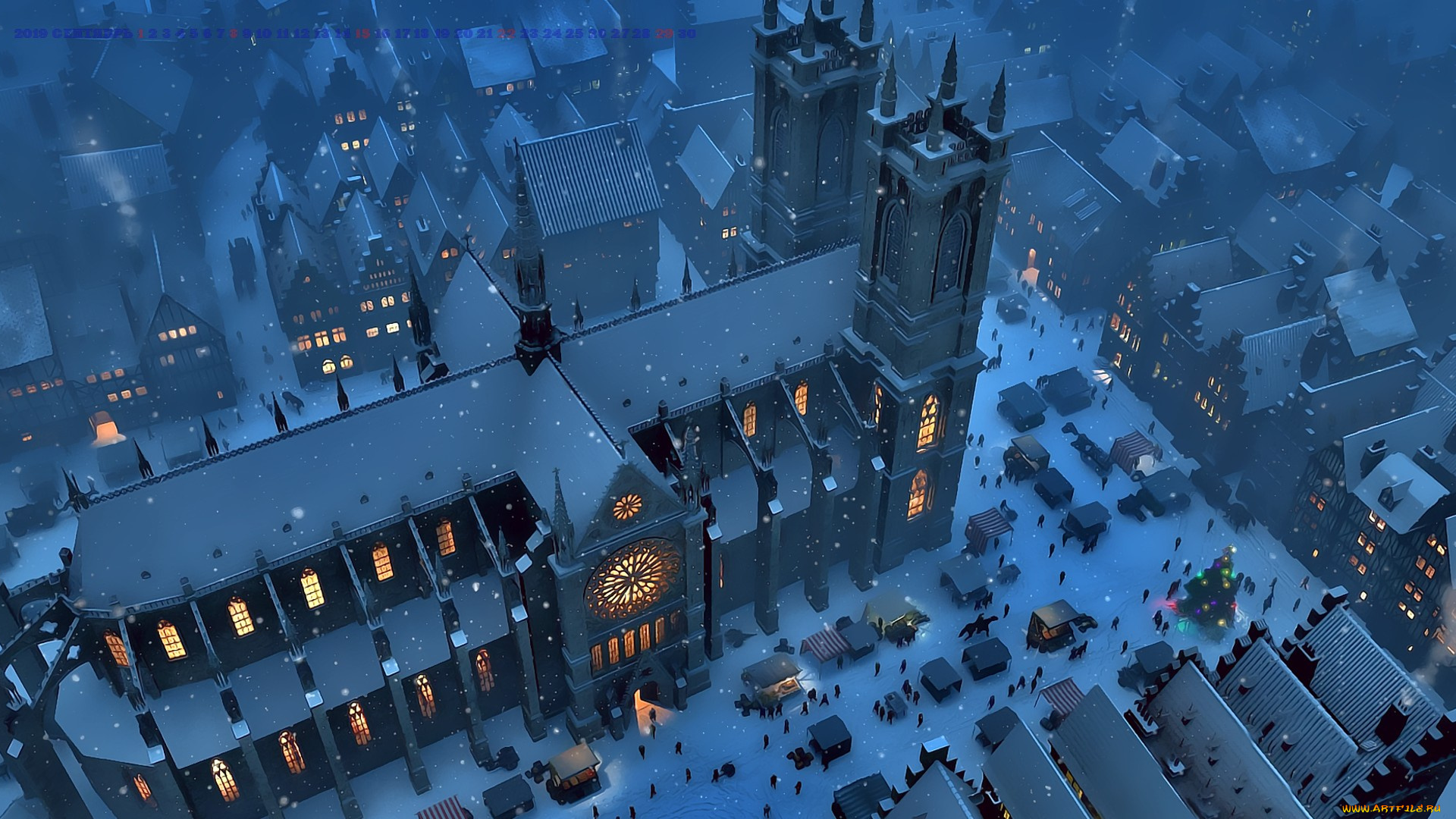 календари, рисованные, , векторная, графика, 2019, calendar, здание, снег, город