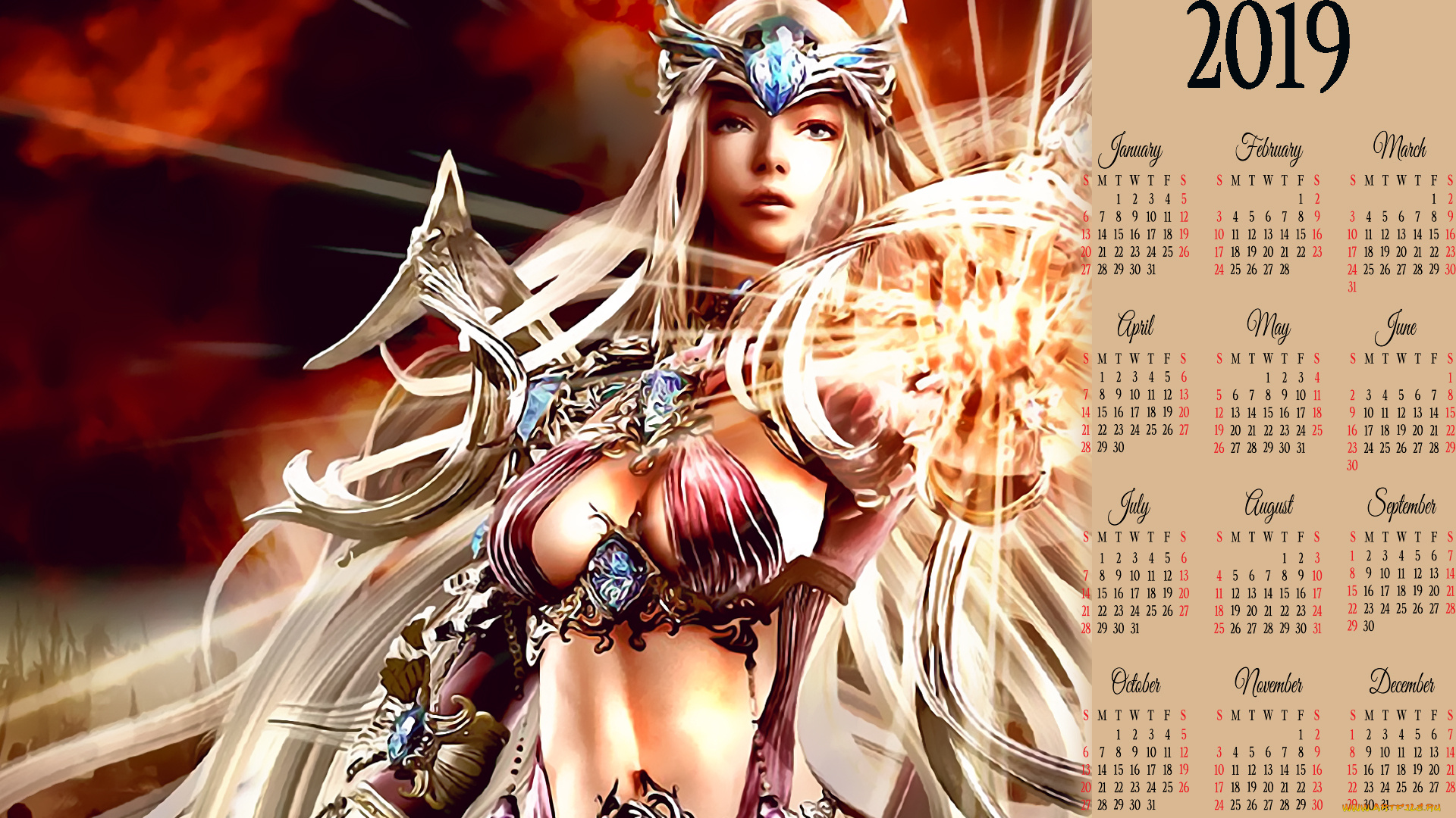 календари, видеоигры, воительница, девушка, женщина, calendar, 2019