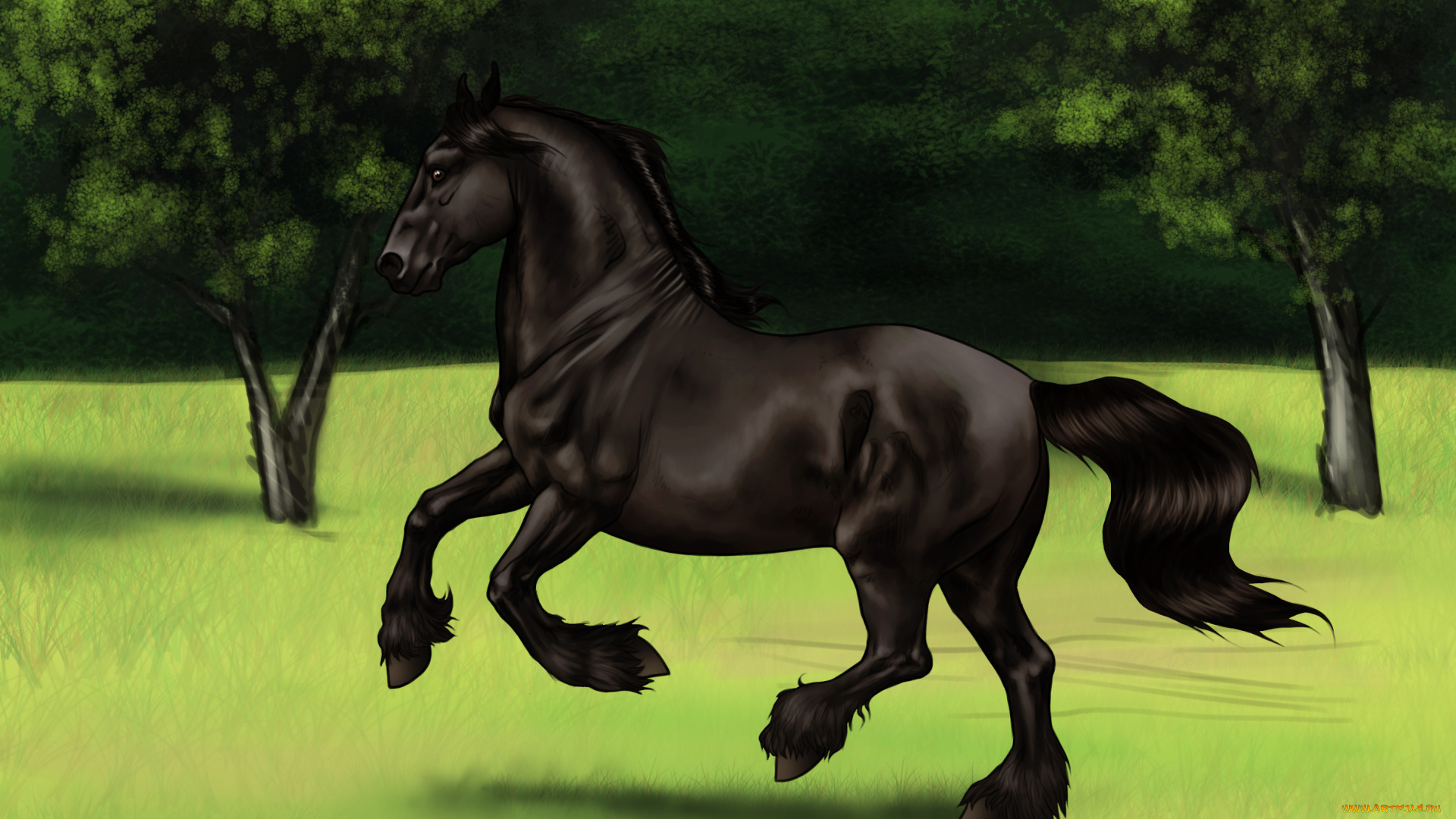 рисованное, животные, , лошади, лошадь