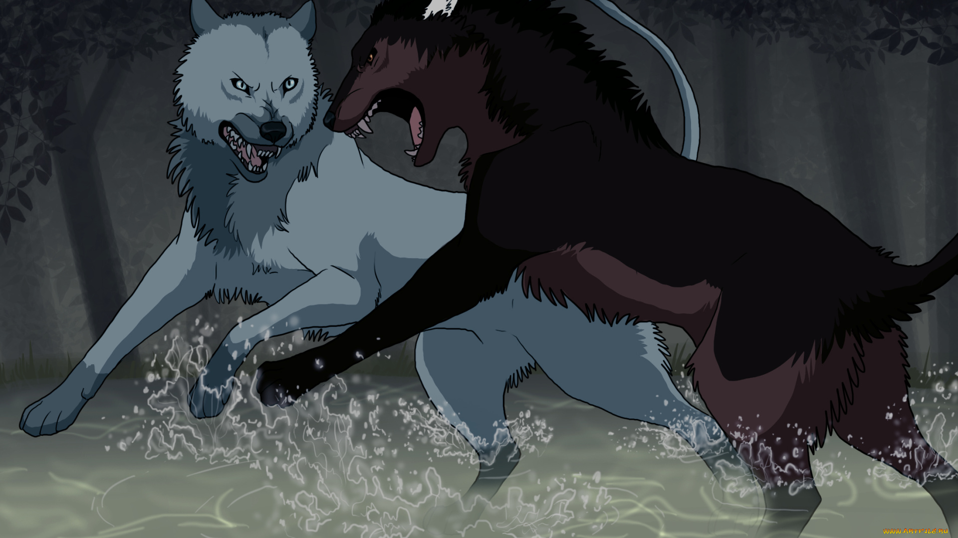 рисованное, животные, , волки, волки