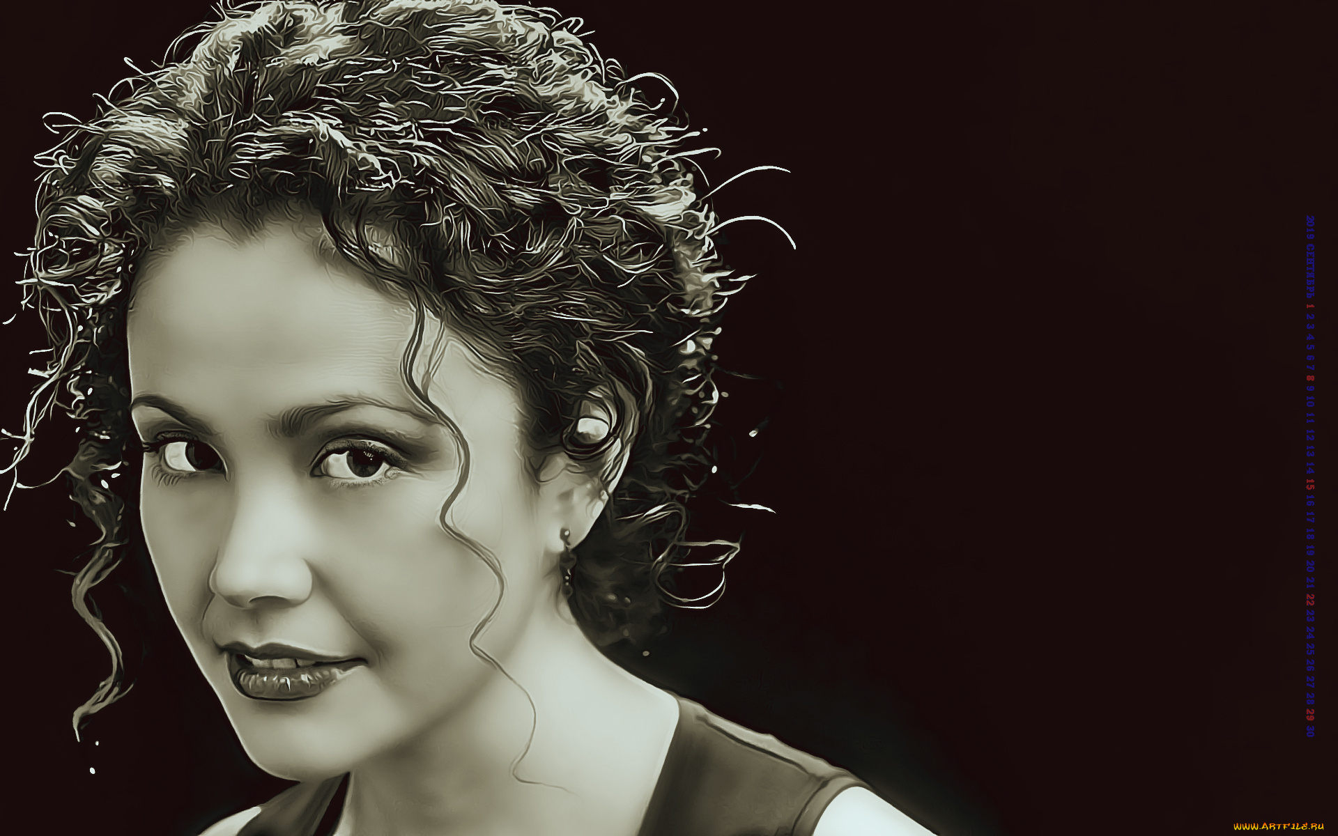 календари, компьютерный, дизайн, фон, черный, девушка, лицо, взгляд, женщина, calendar, 2019