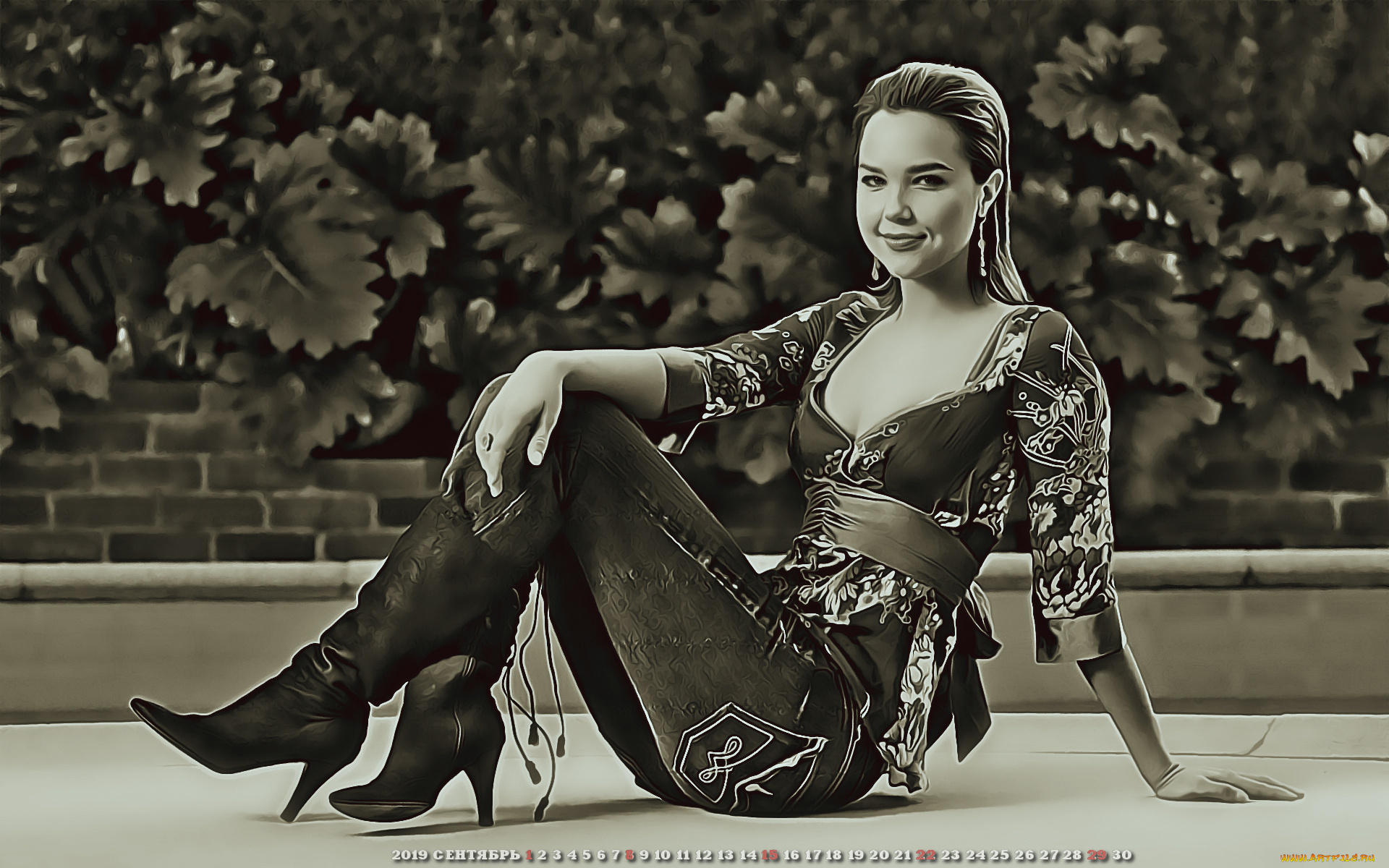 календари, компьютерный, дизайн, сапоги, девушка, улыбка, растение, женщина, 2019, сидит, calendar