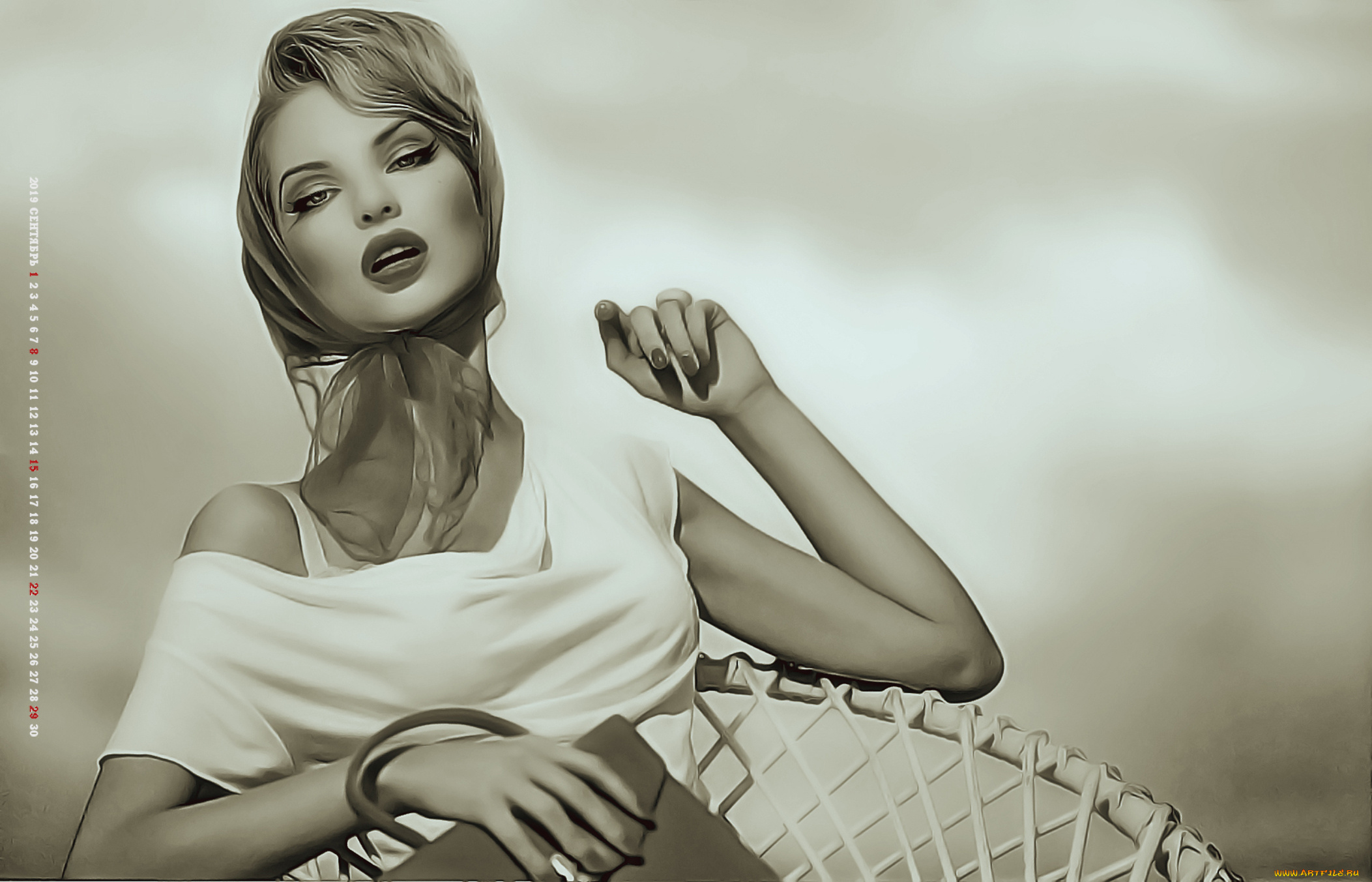 календари, компьютерный, дизайн, платок, 2019, calendar, винтаж, женщина, взгляд, девушка, сумка