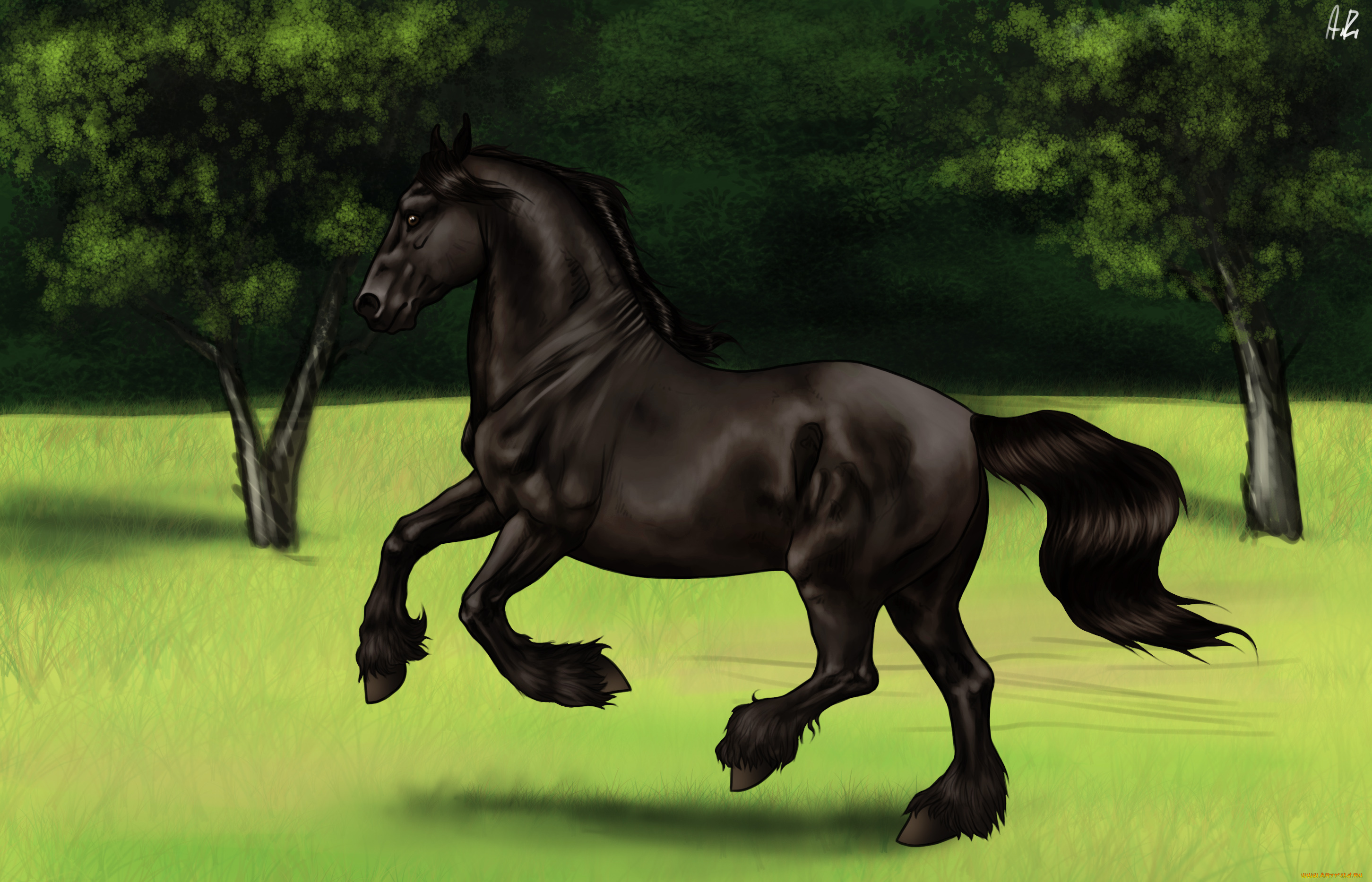 рисованное, животные, , лошади, лошадь