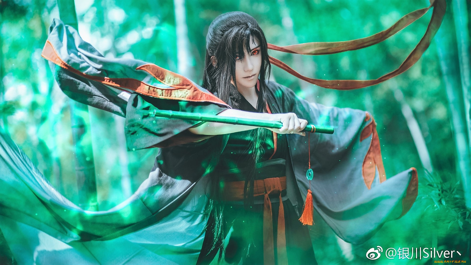 девушки, -, креатив, , косплей, вэй, усянь, флейта, костюм