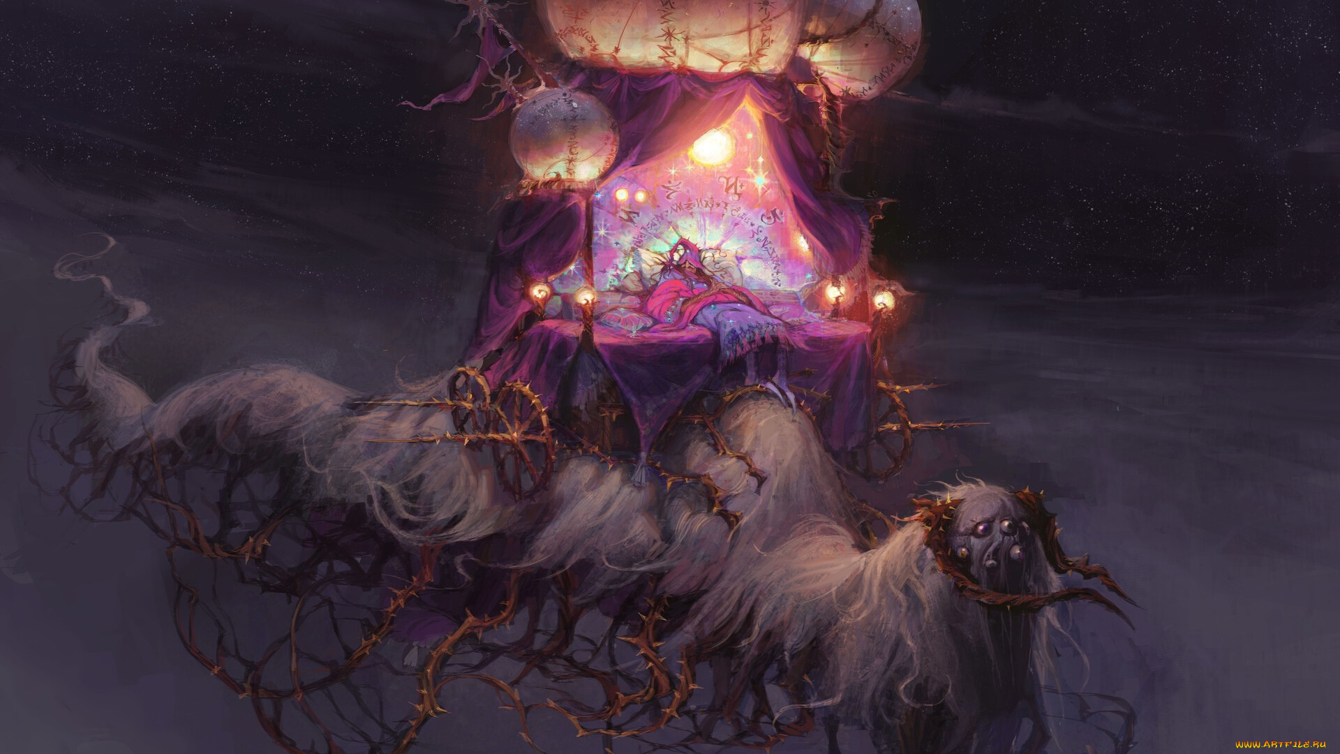 фэнтези, существа, человек, карета, существо