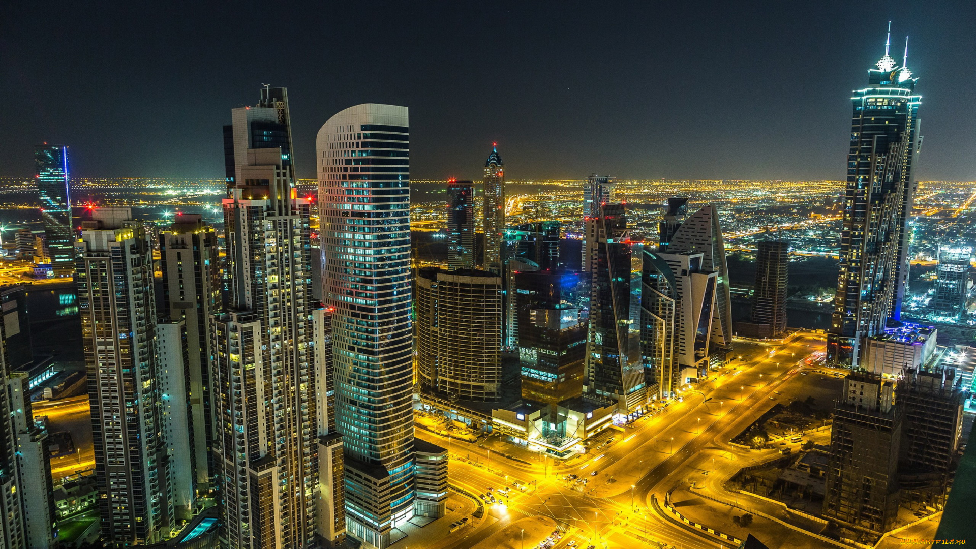 города, дубай, , оаэ, вечер, огни, панорама