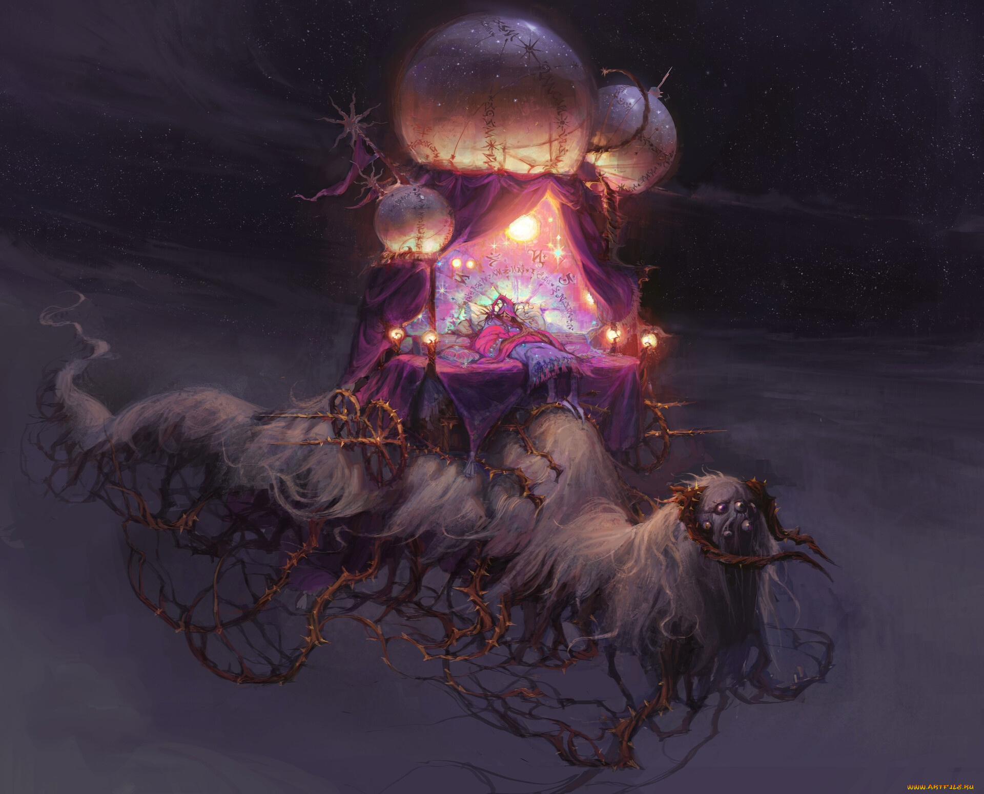 фэнтези, существа, человек, карета, существо