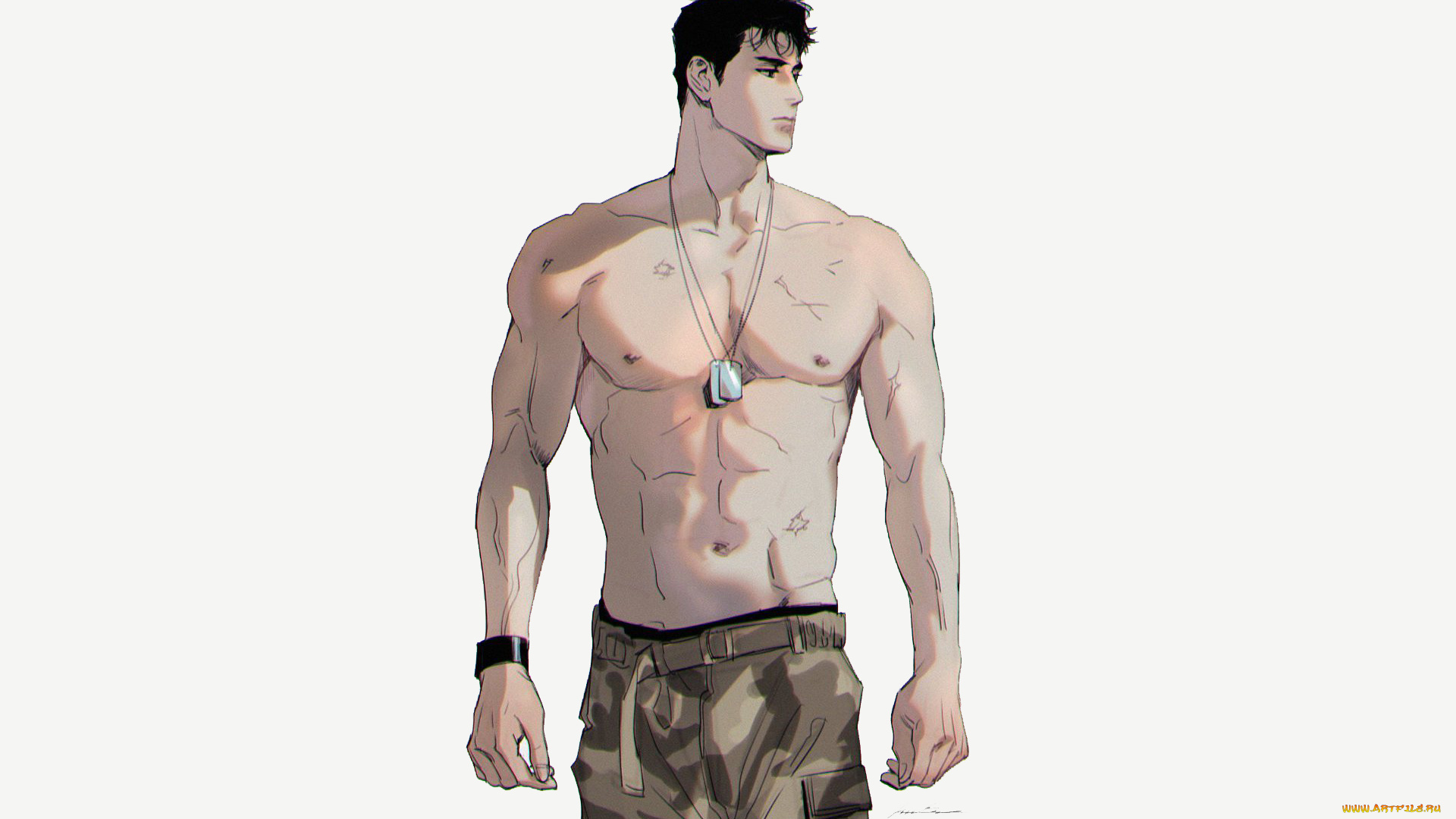 аниме, unknown, , другое, , парень, торс, штаны