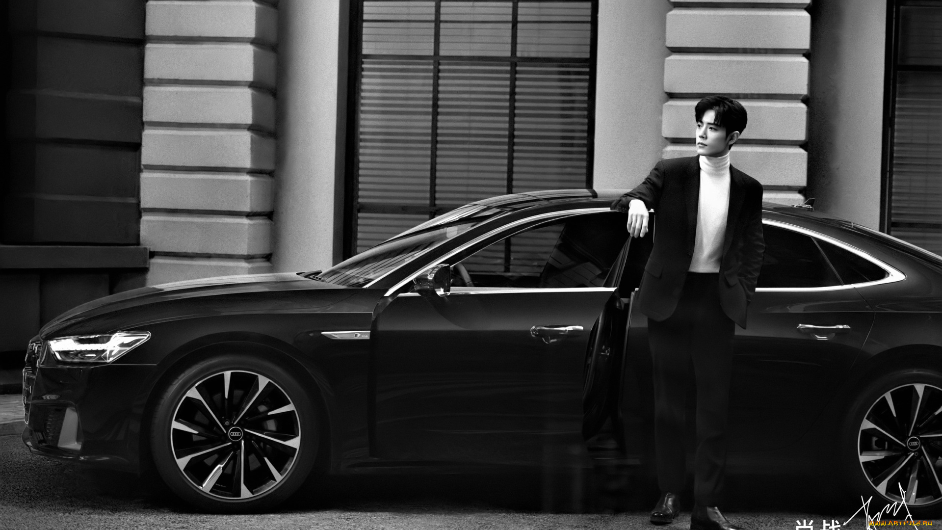 мужчины, xiao, zhan, актер, костюм, машина, ауди, здание