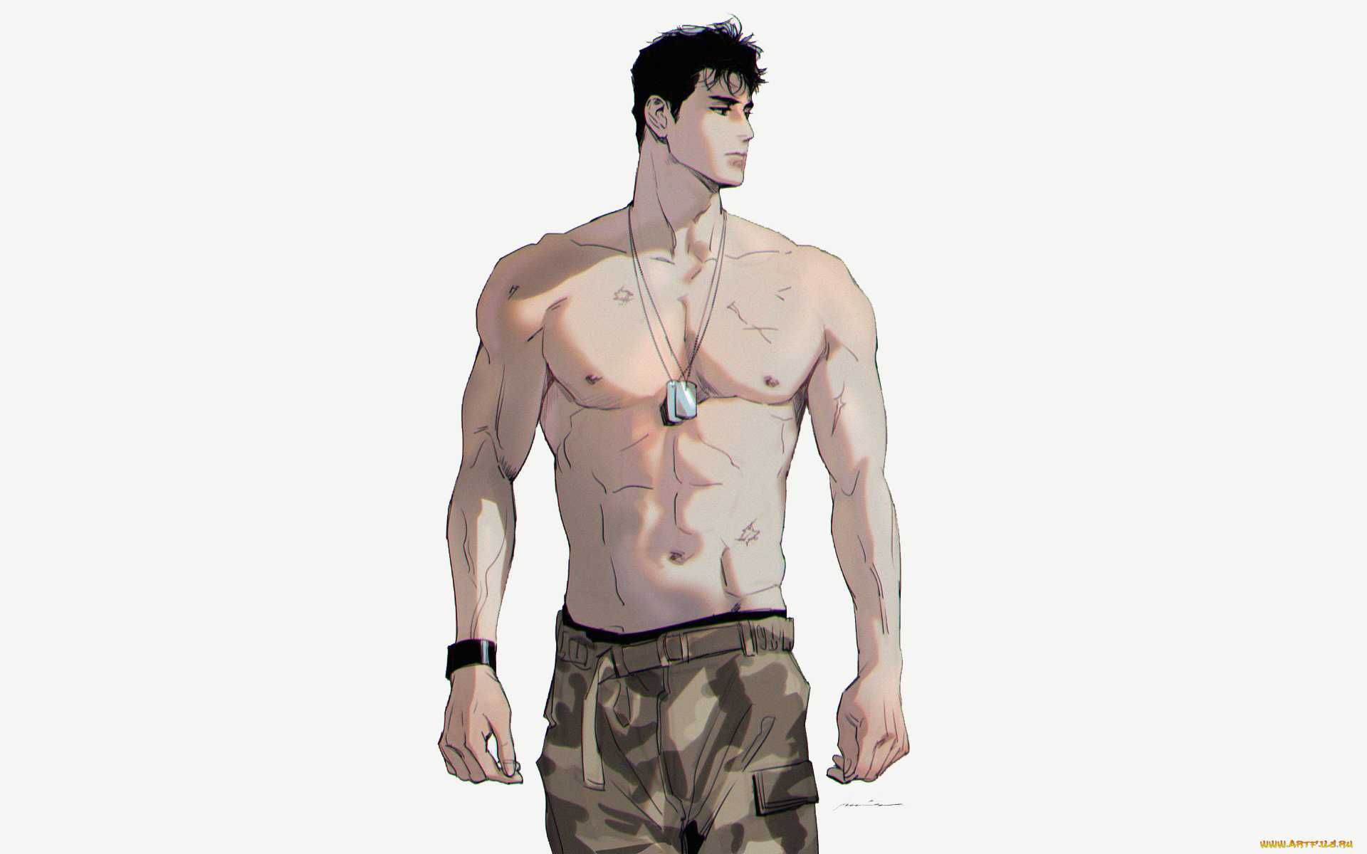 аниме, unknown, , другое, , парень, торс, штаны