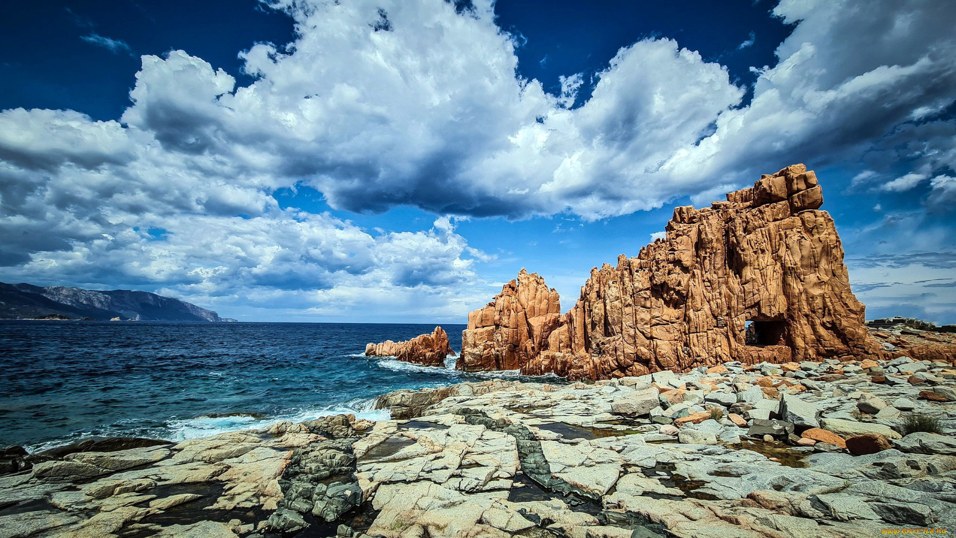 red, cliff, near, arbatax, sardinia, природа, побережье, red, cliff, near, arbatax