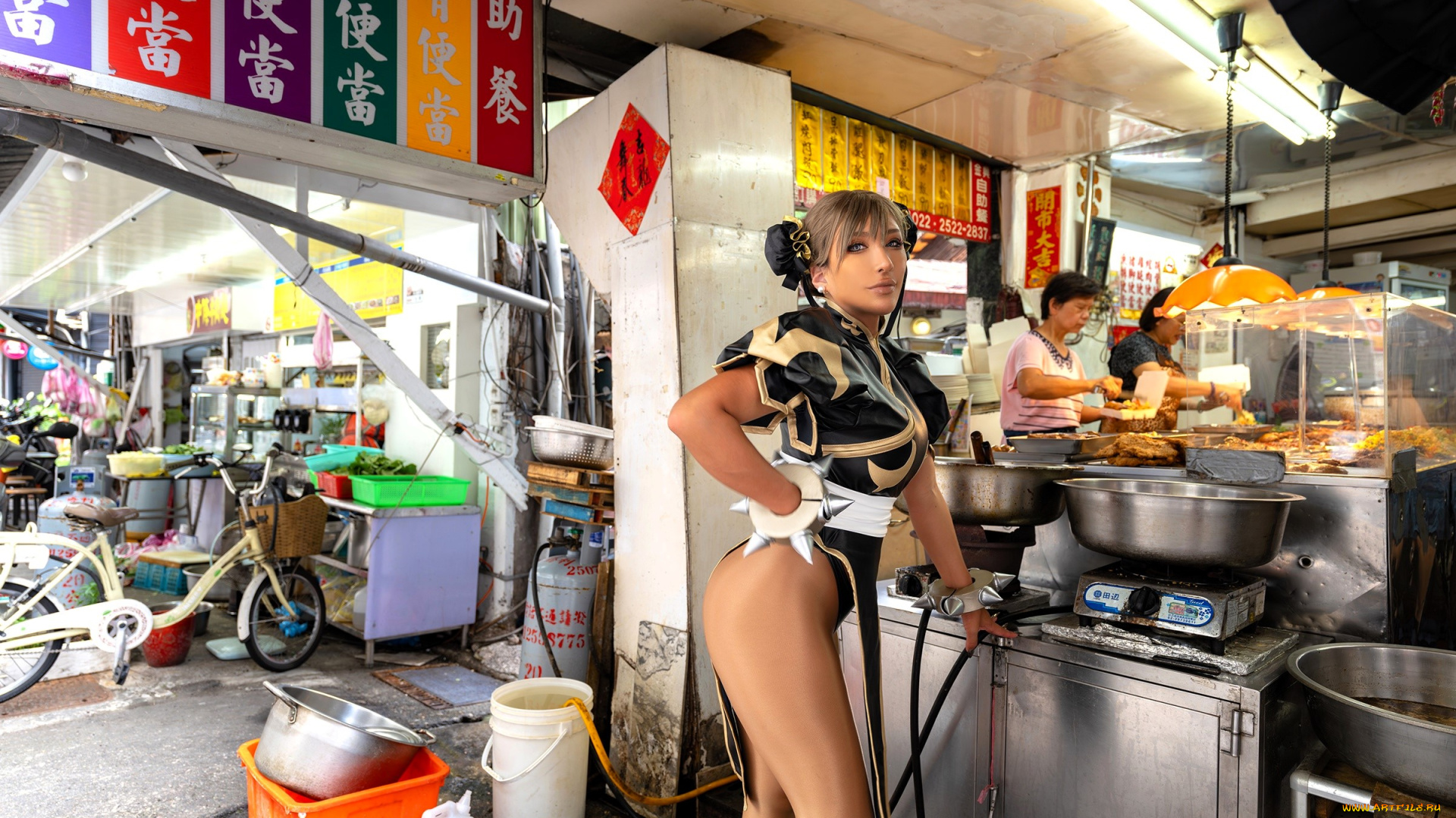 девушки, nonsummerjack, образ, косплей, наряд, костюм, кафе, кухня, улица