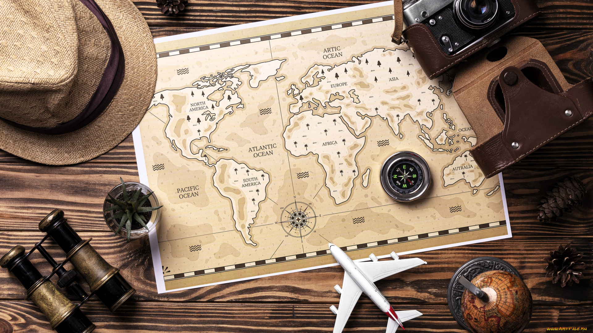 разное, глобусы, , карты, шляпа, шишки, бинокль, карта, самолетик, компас, фотоаппарат, глобус