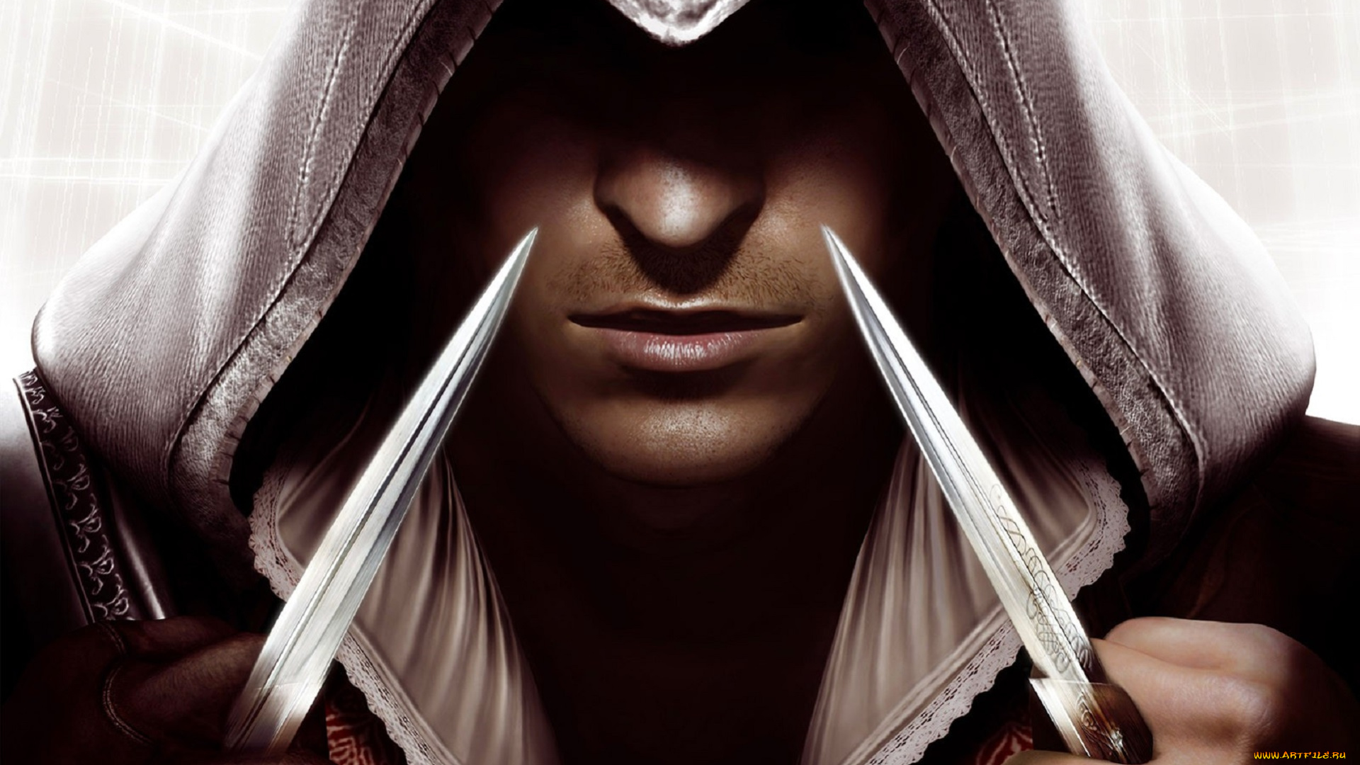 видео, игры, assassin`s, creed, ii, ассасин, эцио, капюшон, лицо, оружие, лезвия