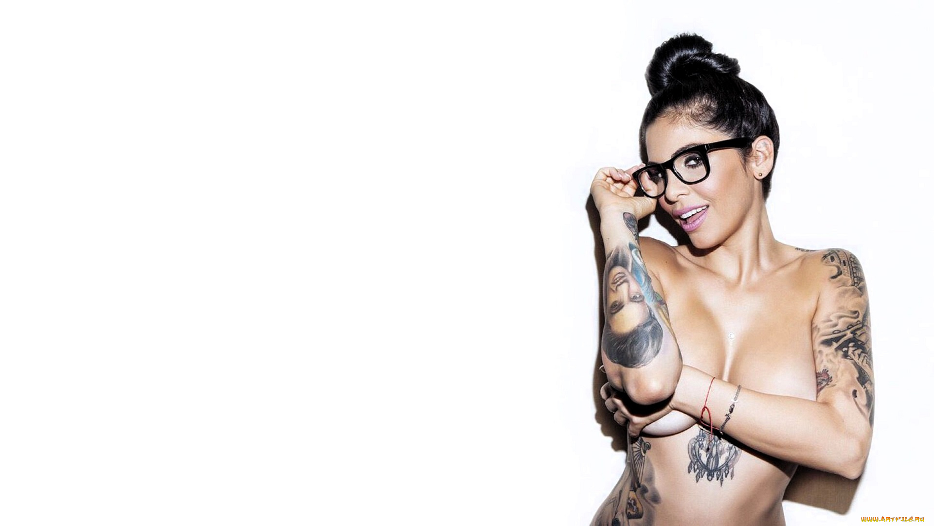 девушки, -, брюнетки, , шатенки, брюнетка, очки, грудь, тату