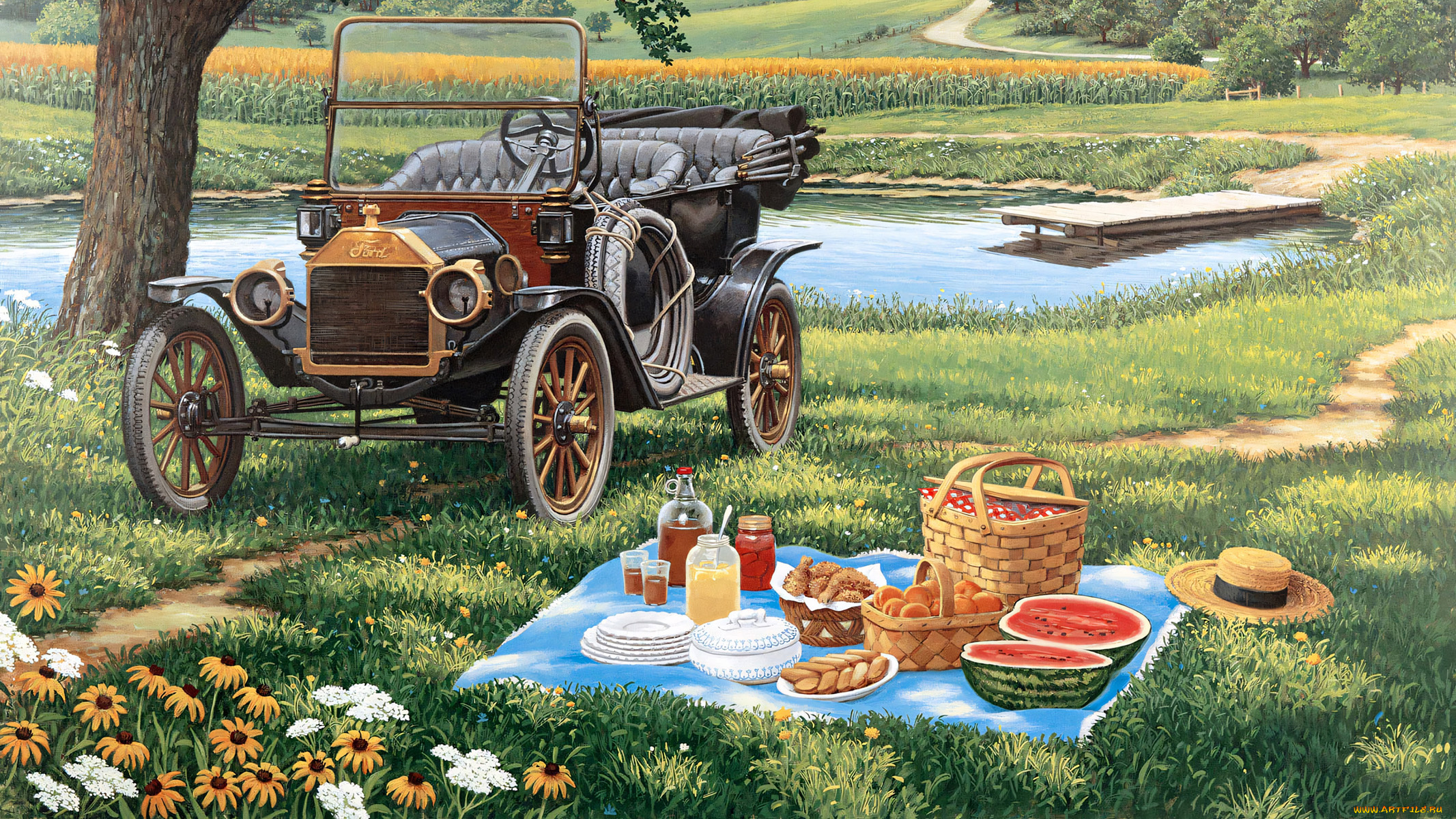 295856, рисованное, авто, мото, отдых, пикник