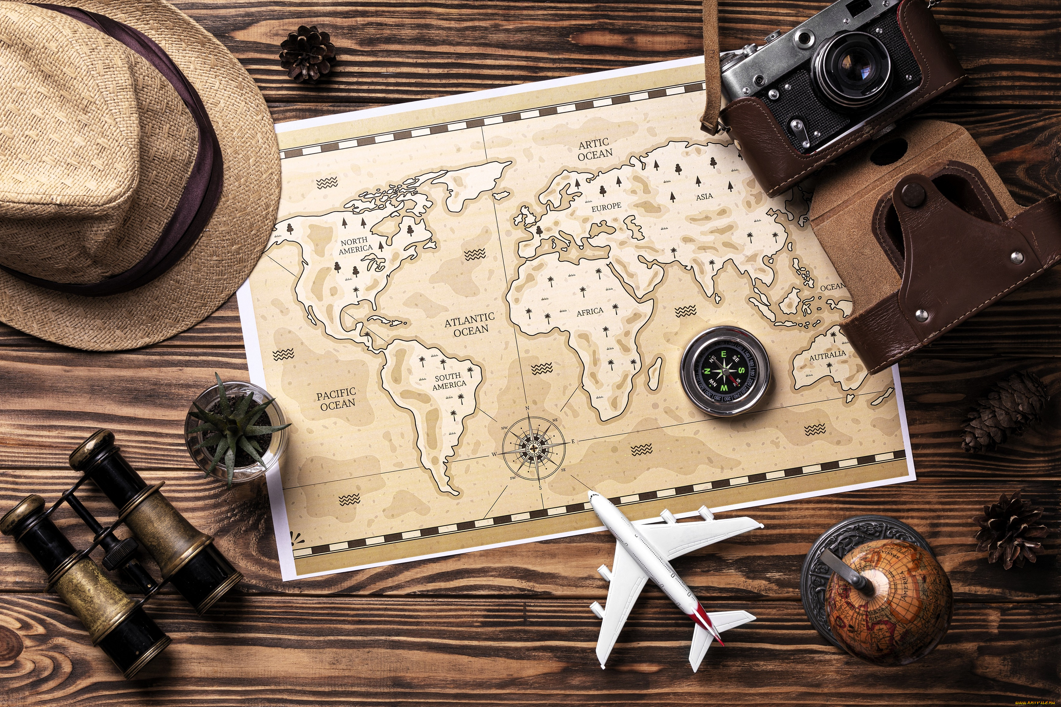 разное, глобусы, , карты, шляпа, шишки, бинокль, карта, самолетик, компас, фотоаппарат, глобус