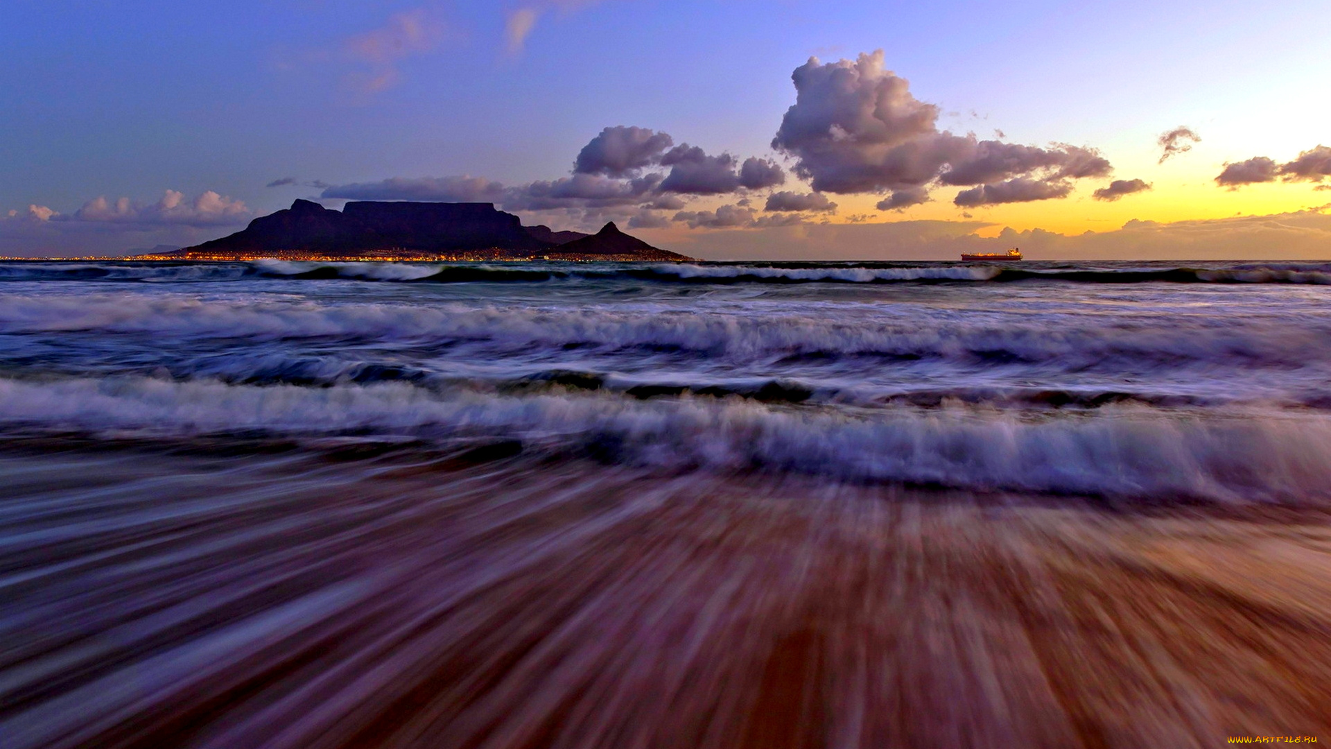 beautiful, night, природа, побережье, остров, волны, тучи, океан, пляж