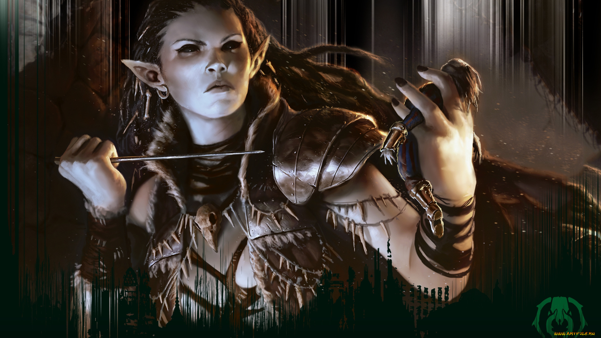 фэнтези, эльфы, кинжал, воин, женщина