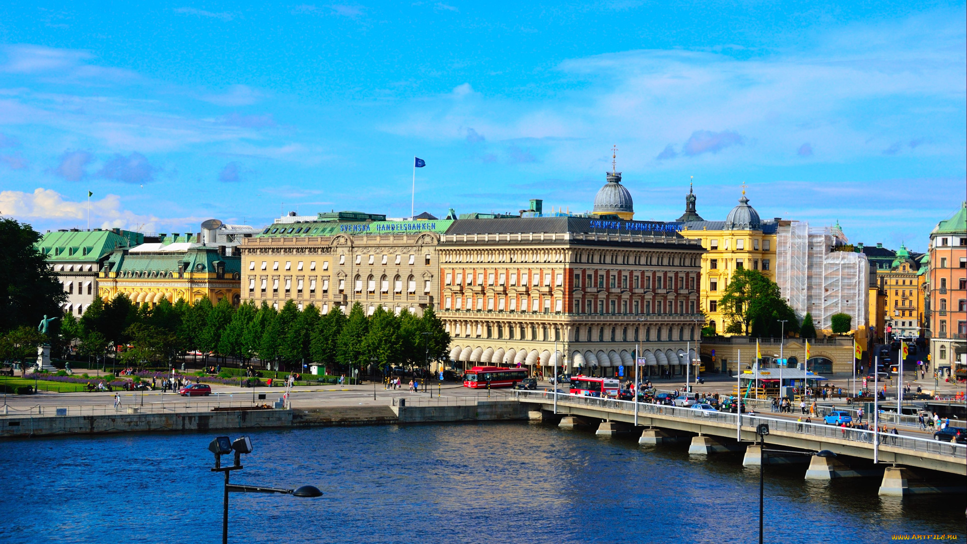 города, стокгольм, швеция, река, мост, здания