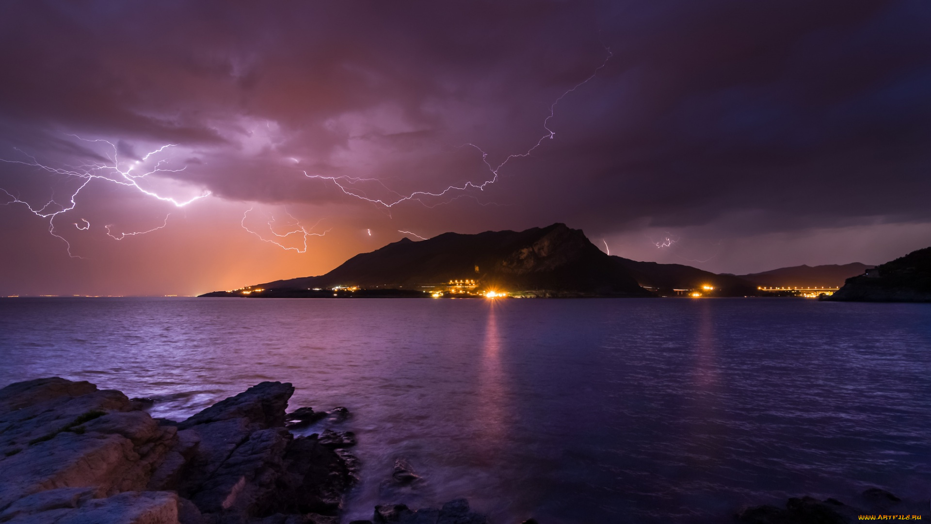 lightning, over, sonabia, ray, природа, молния, гроза, залив, нночь, молннии, океан