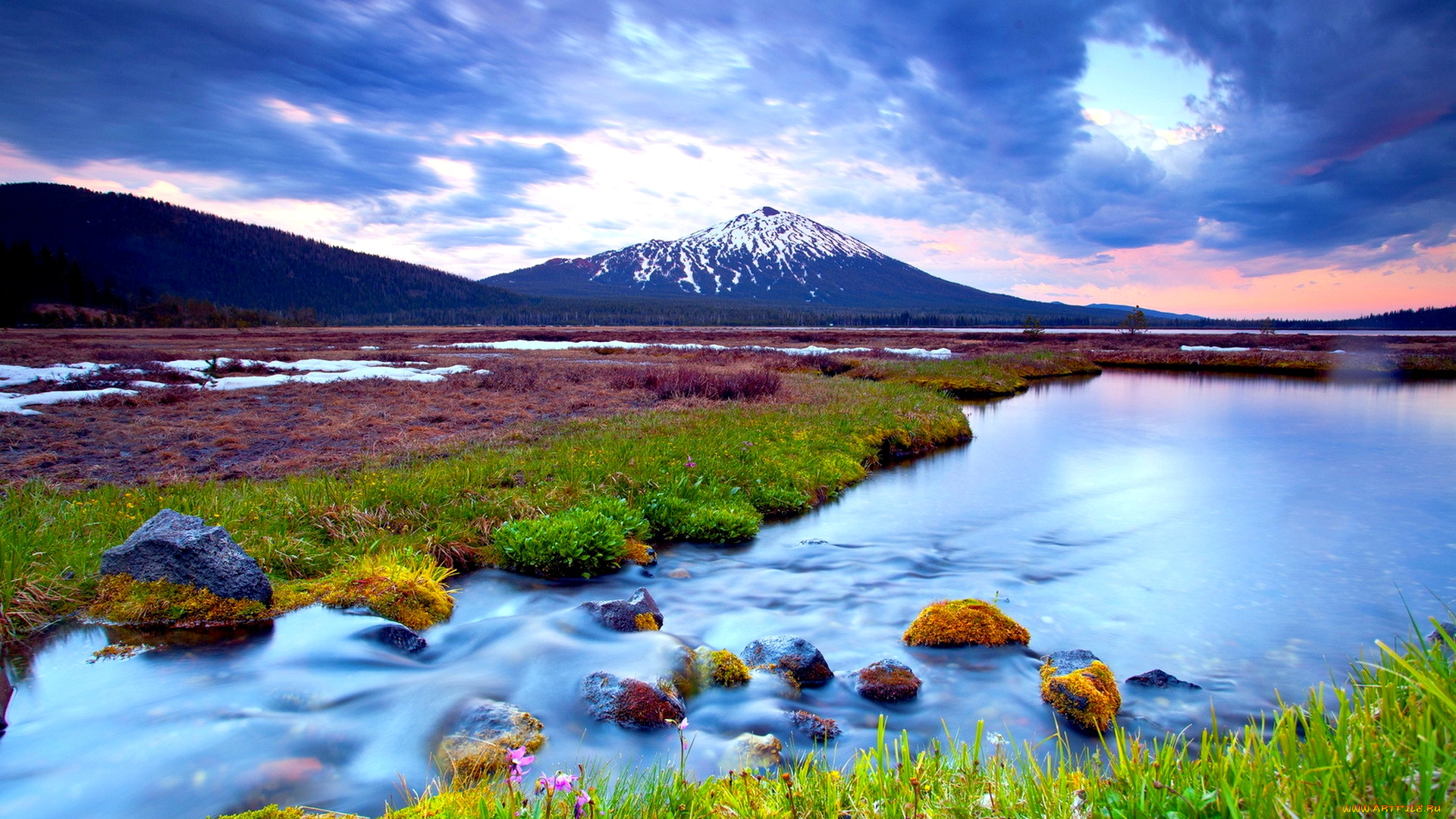 mountain, river, природа, реки, озера, трава, река, горы, камни
