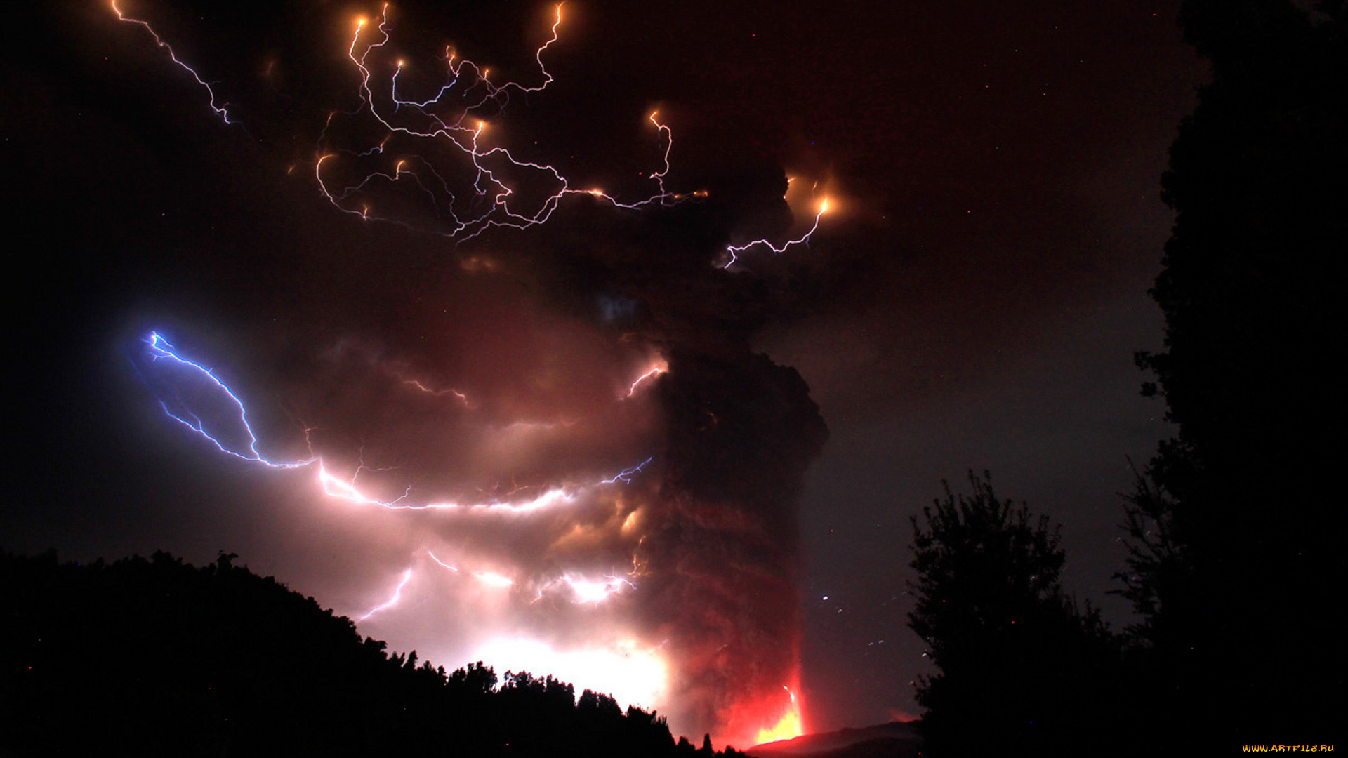 puyehue, cordon, caulle, volcanic, chain, природа, молния, гроза, ночь, вулкан, молнии, пепел, извержение