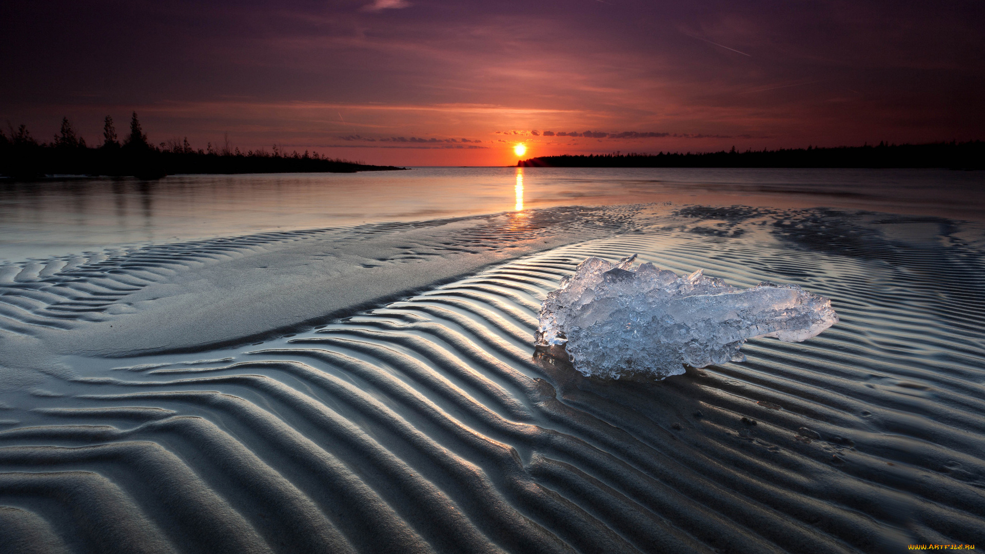 sunset, природа, восходы, закаты, льдинка, отмель, закат, озеро