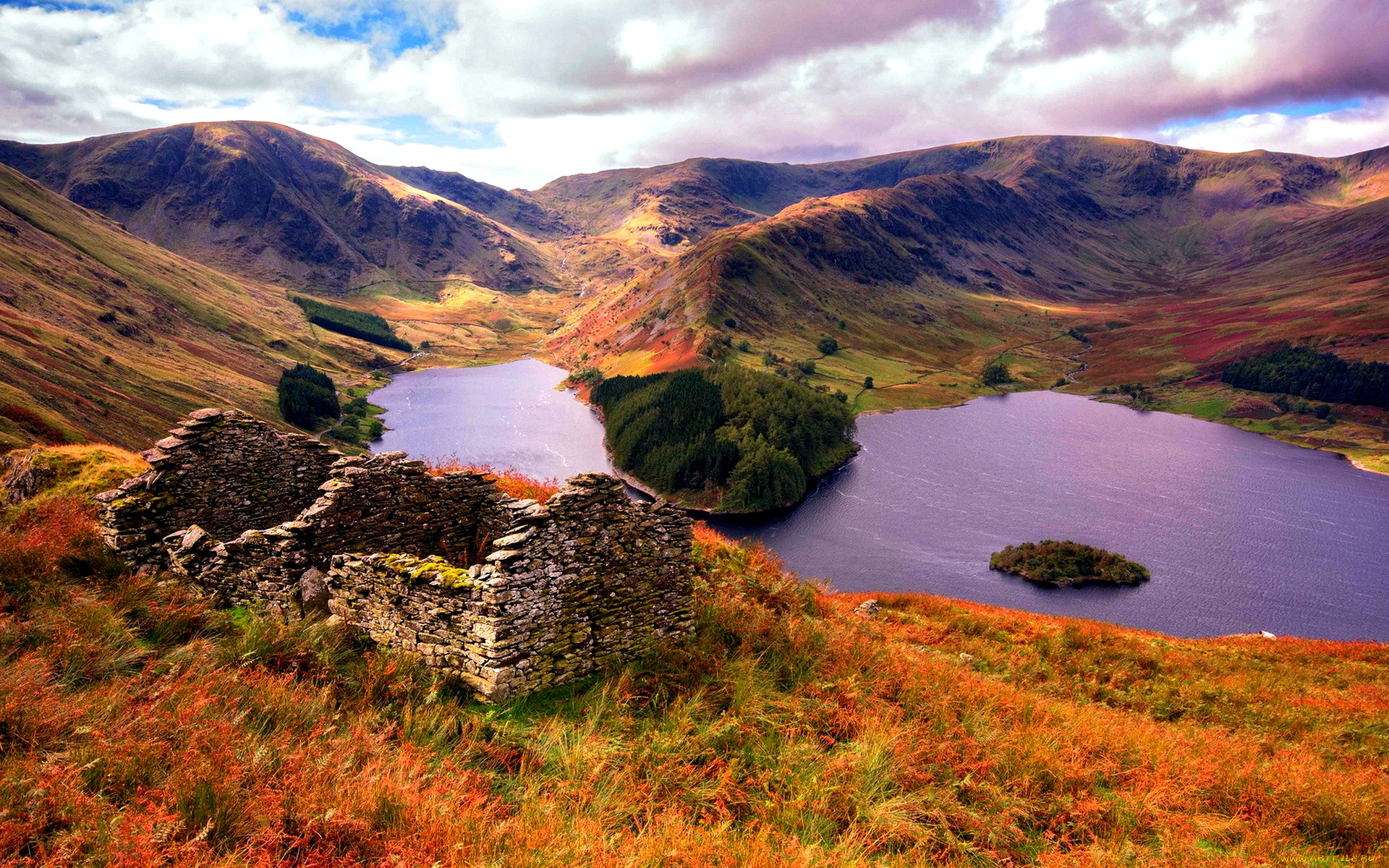 mountain, lake, природа, реки, озера, развалины, лес, горы, озеро, простор, панорама