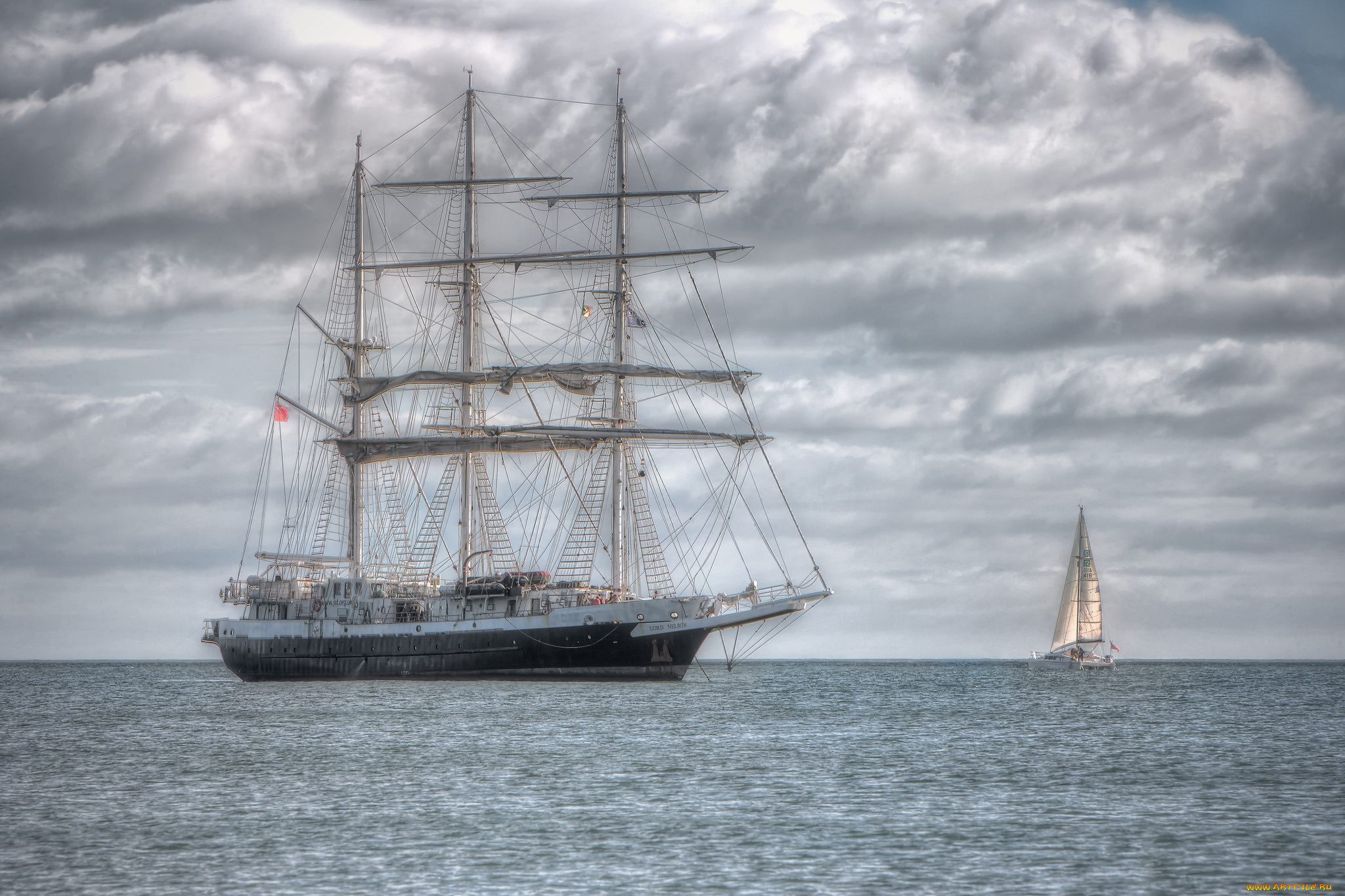 барк, «lord, nelson, корабли, разные, вместе, lord, nelson, катамаран, море, парусник