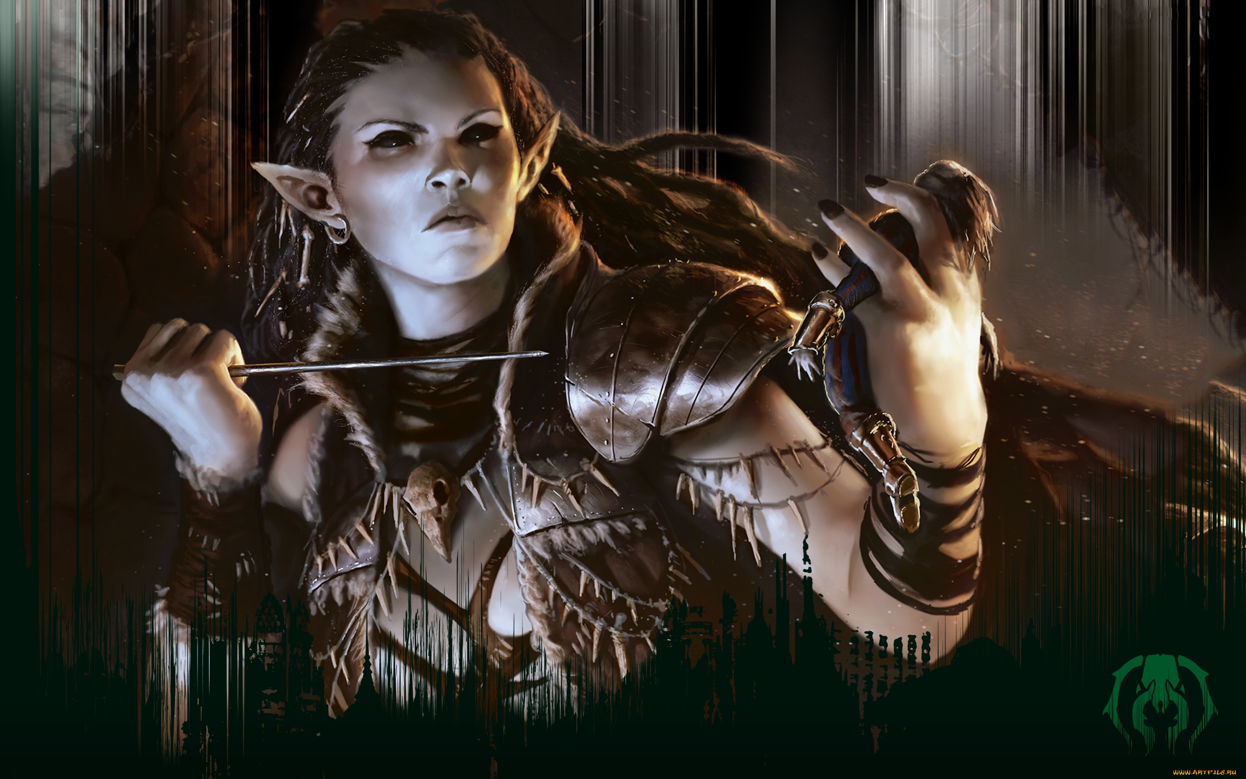 фэнтези, эльфы, кинжал, воин, женщина