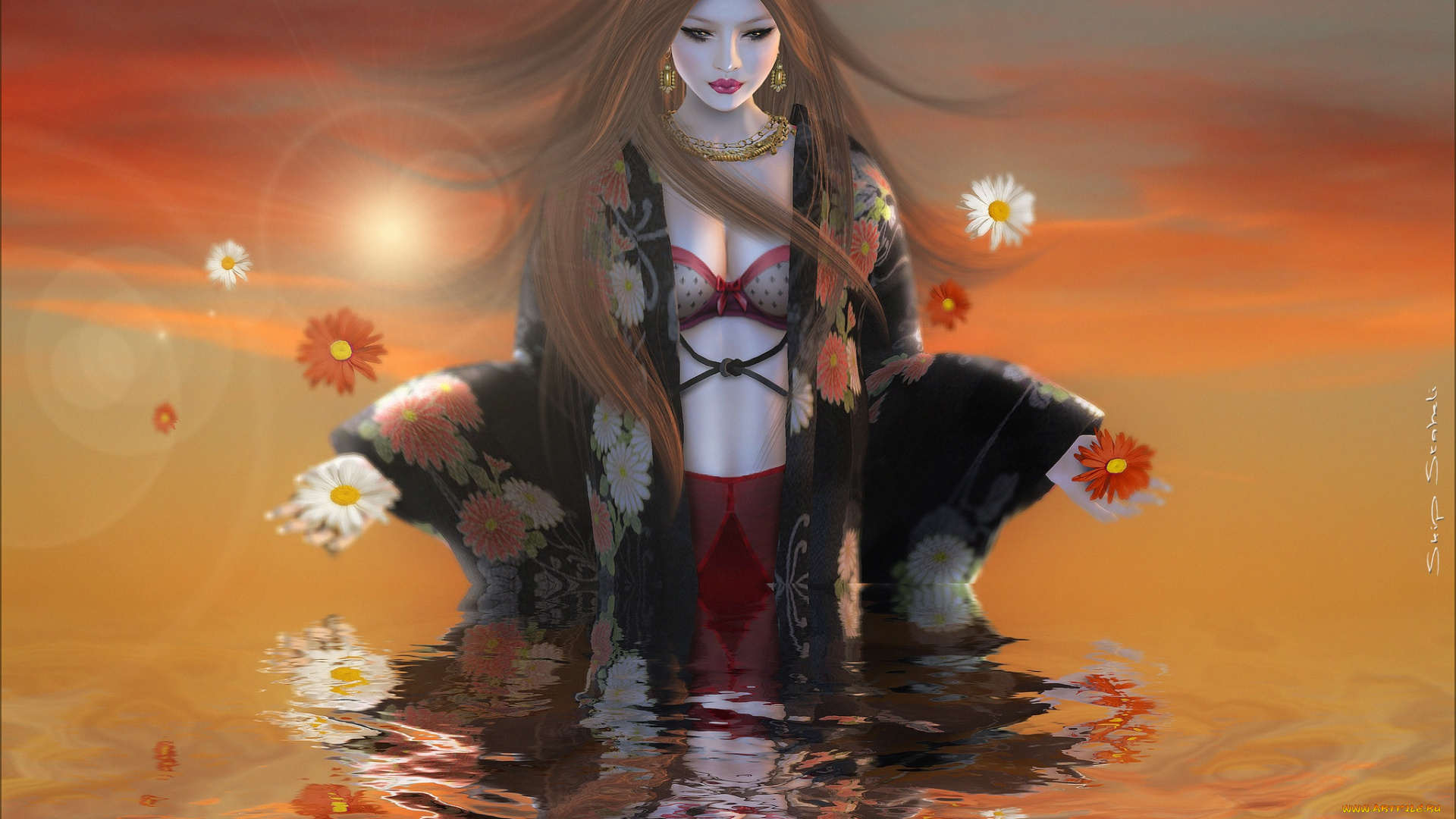 3д, графика, people, люди, вода, волосы