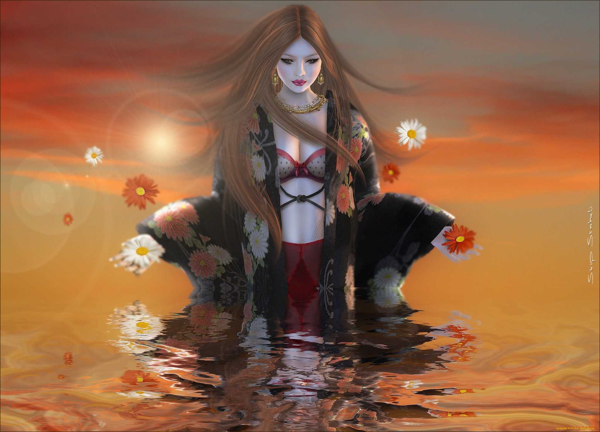 3д, графика, people, люди, вода, волосы