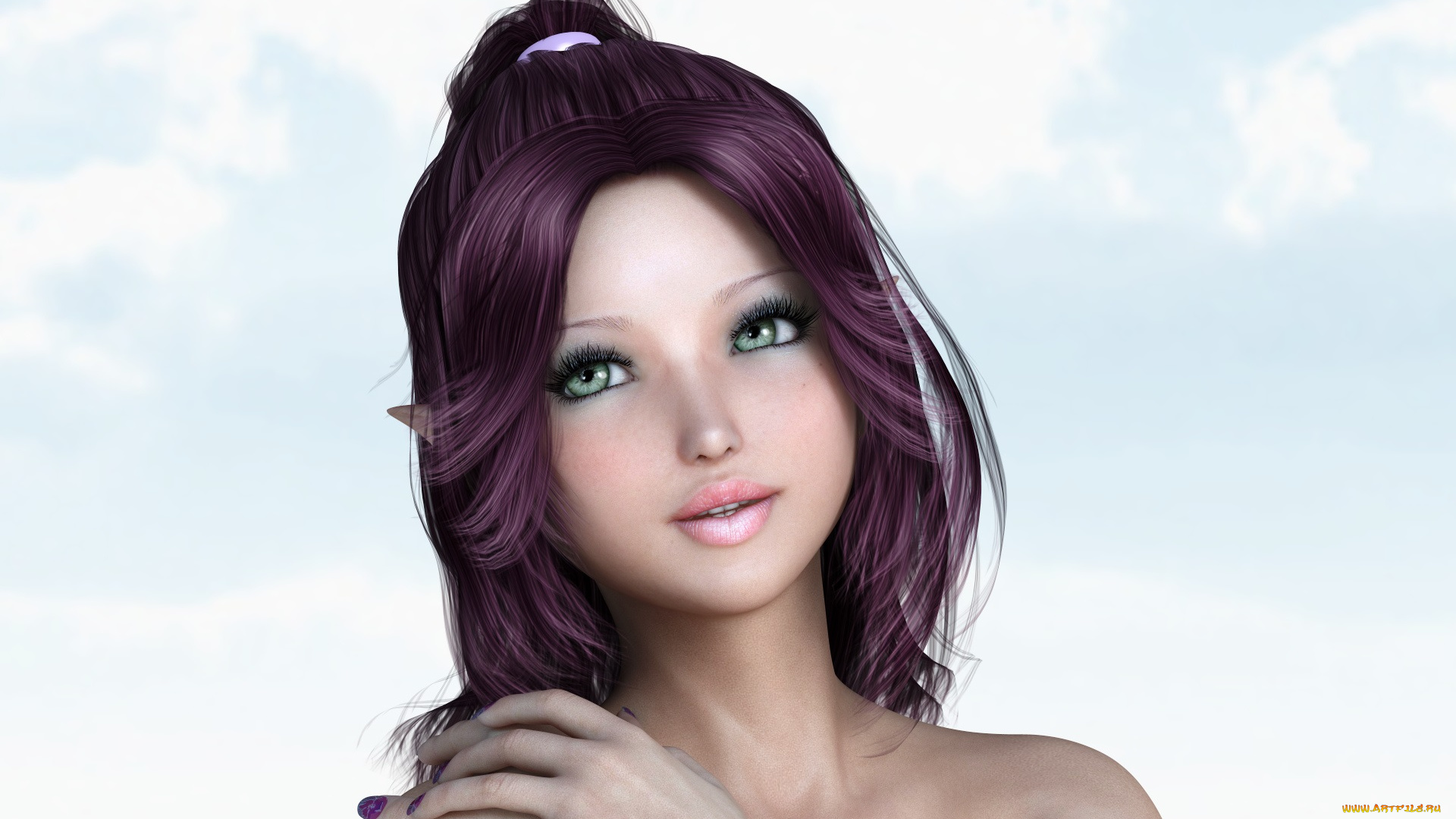 3д, графика, эльфы, , elves, облака, взгляд, эльфийки