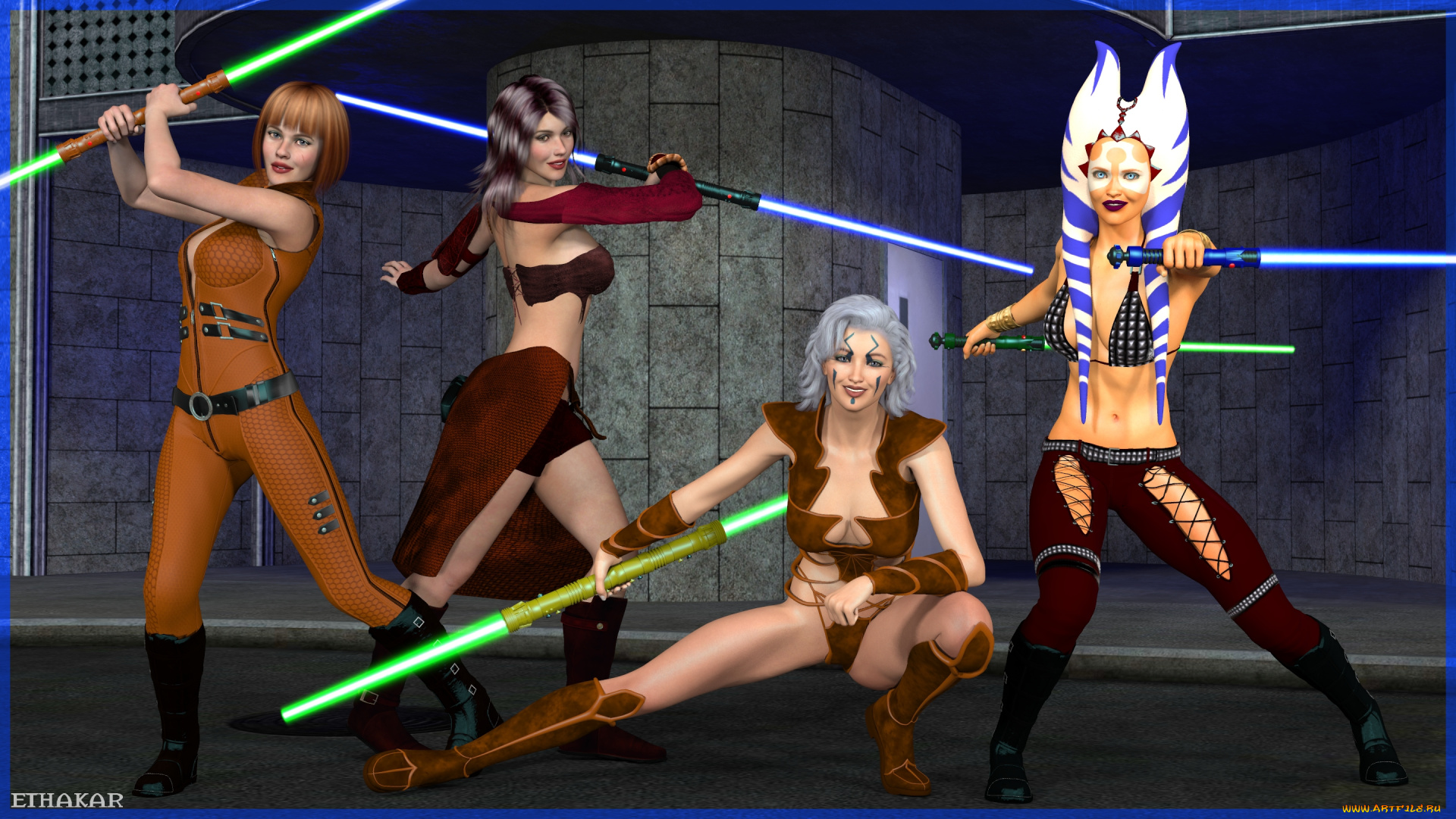 3д, графика, фантазия, , fantasy, девушки, оружие, улыбки, халк