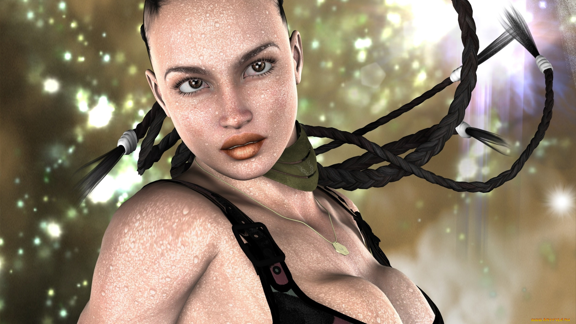 3д, графика, люди, , people, девушка, косички, взгляд