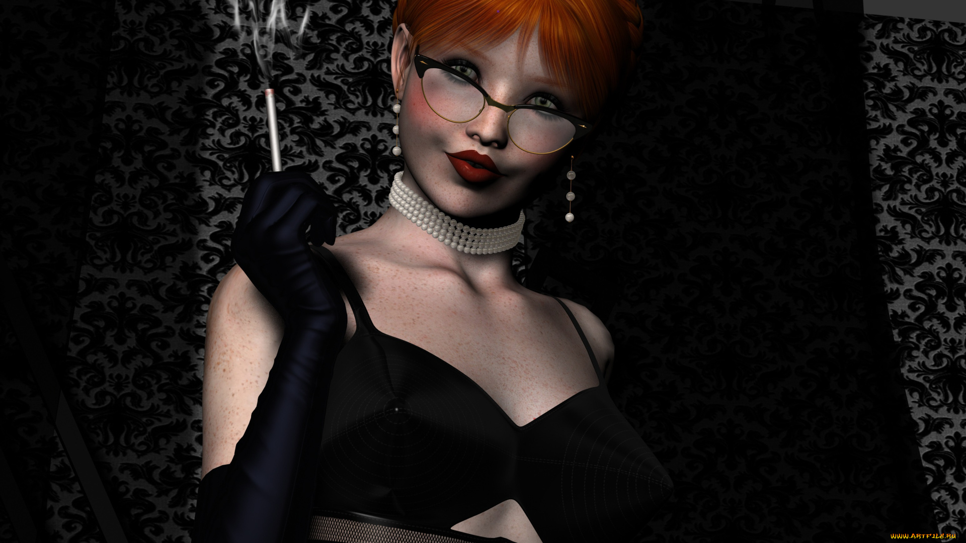 3д, графика, люди, , people, девушка, взгляд, рыжая, сигарета