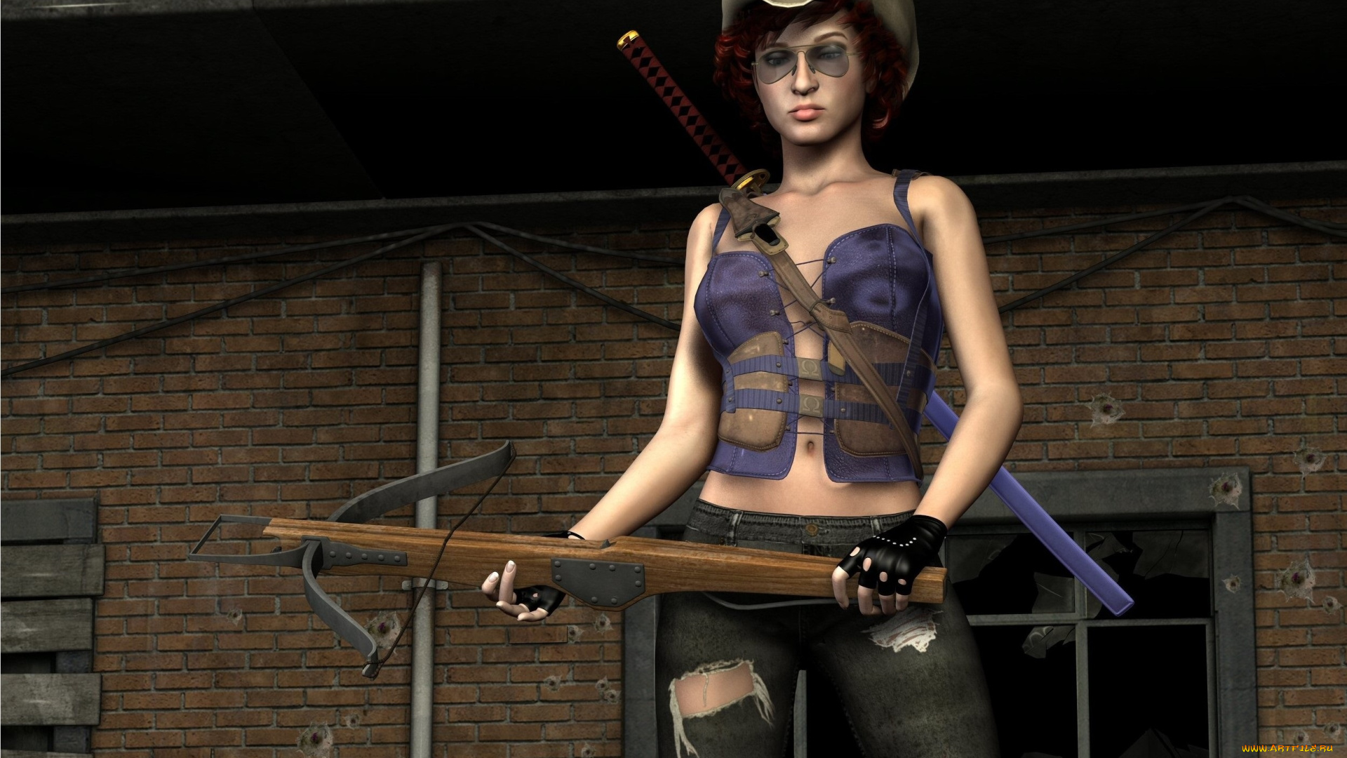 3д, графика, люди, , people, девушка, взгляд, оружие