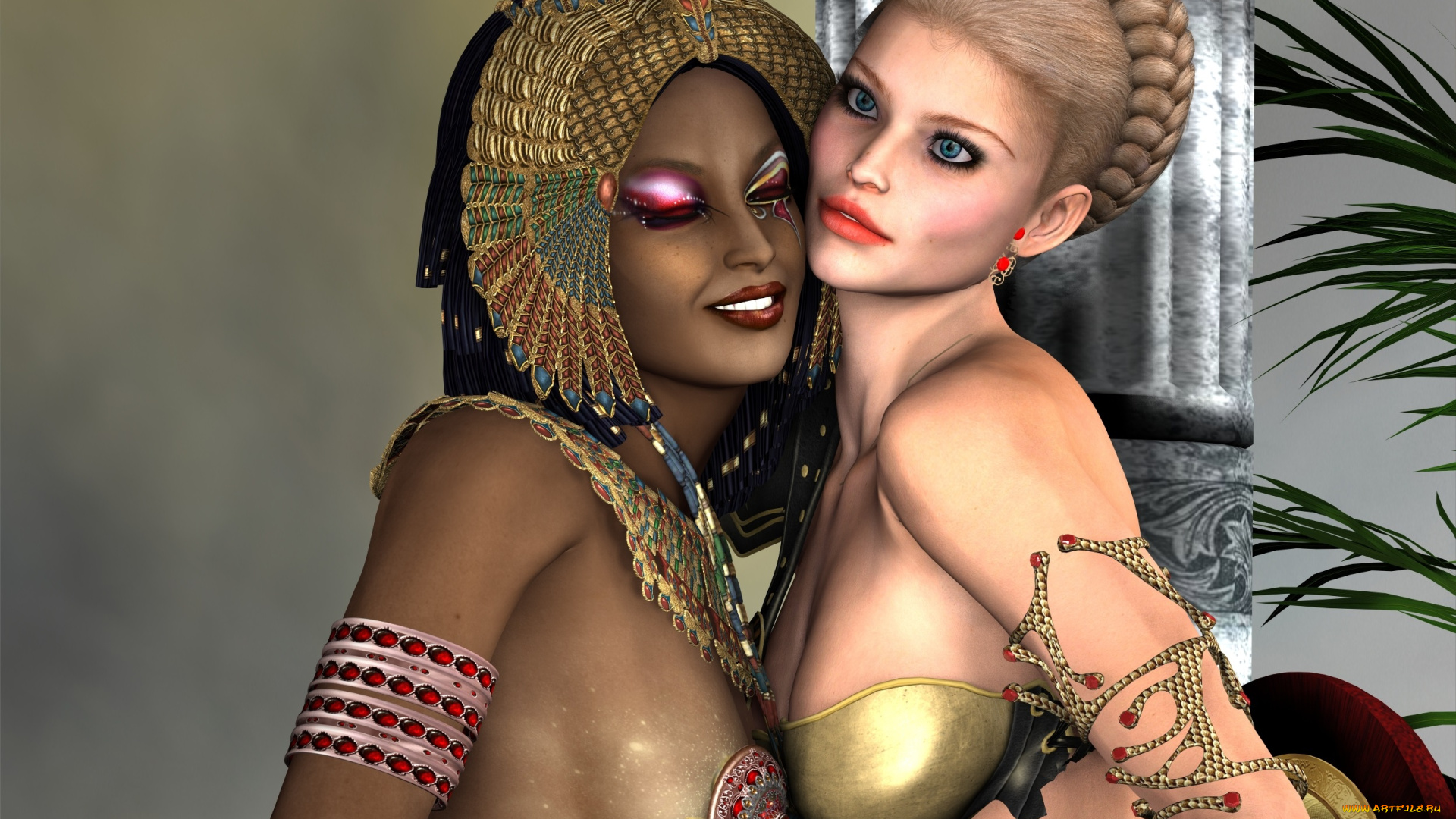 3д, графика, люди, , people, девушки, обятия, взгляд