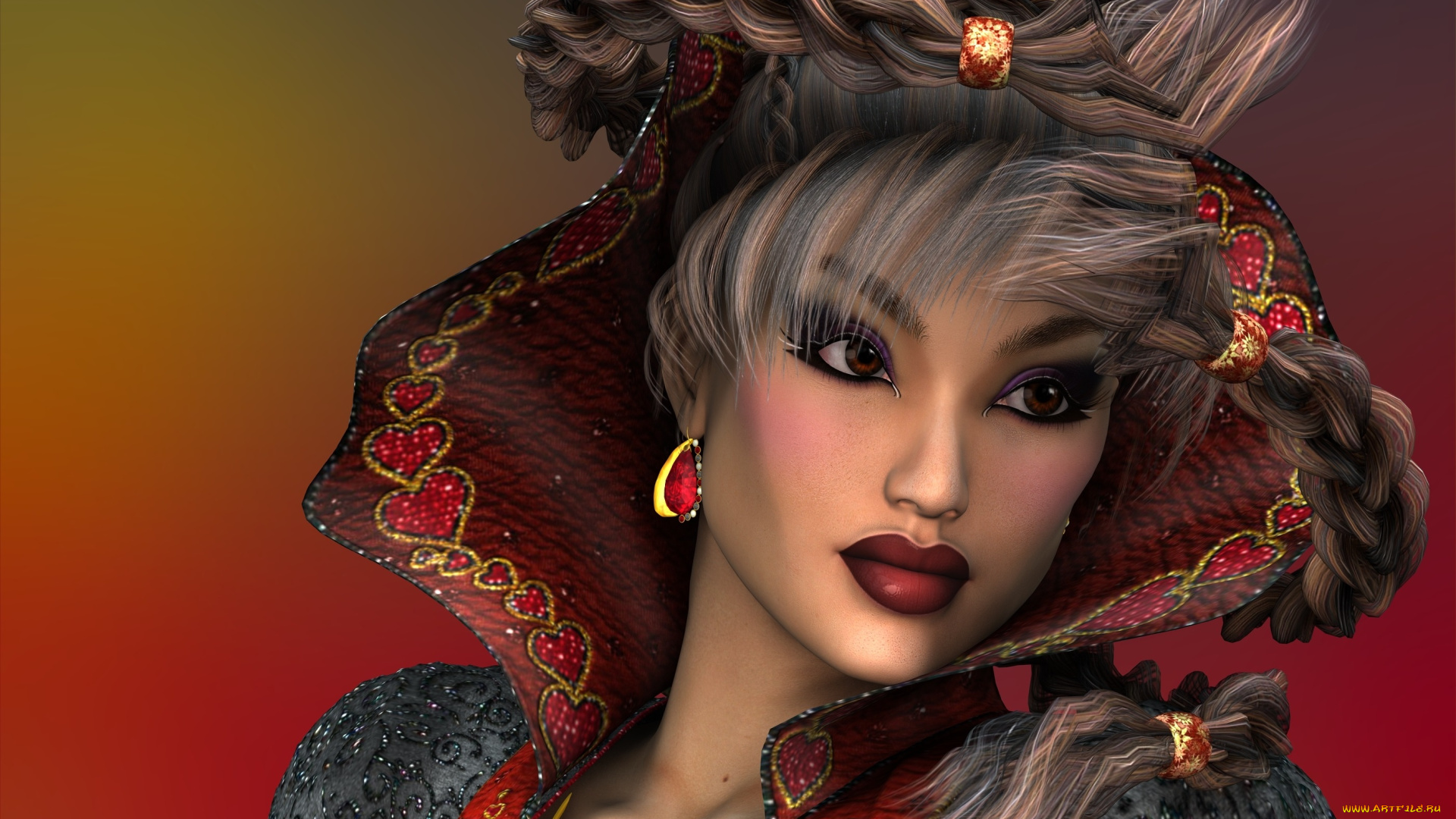 3д, графика, портрет, , portraits, девушка, косички, волос, взгляд