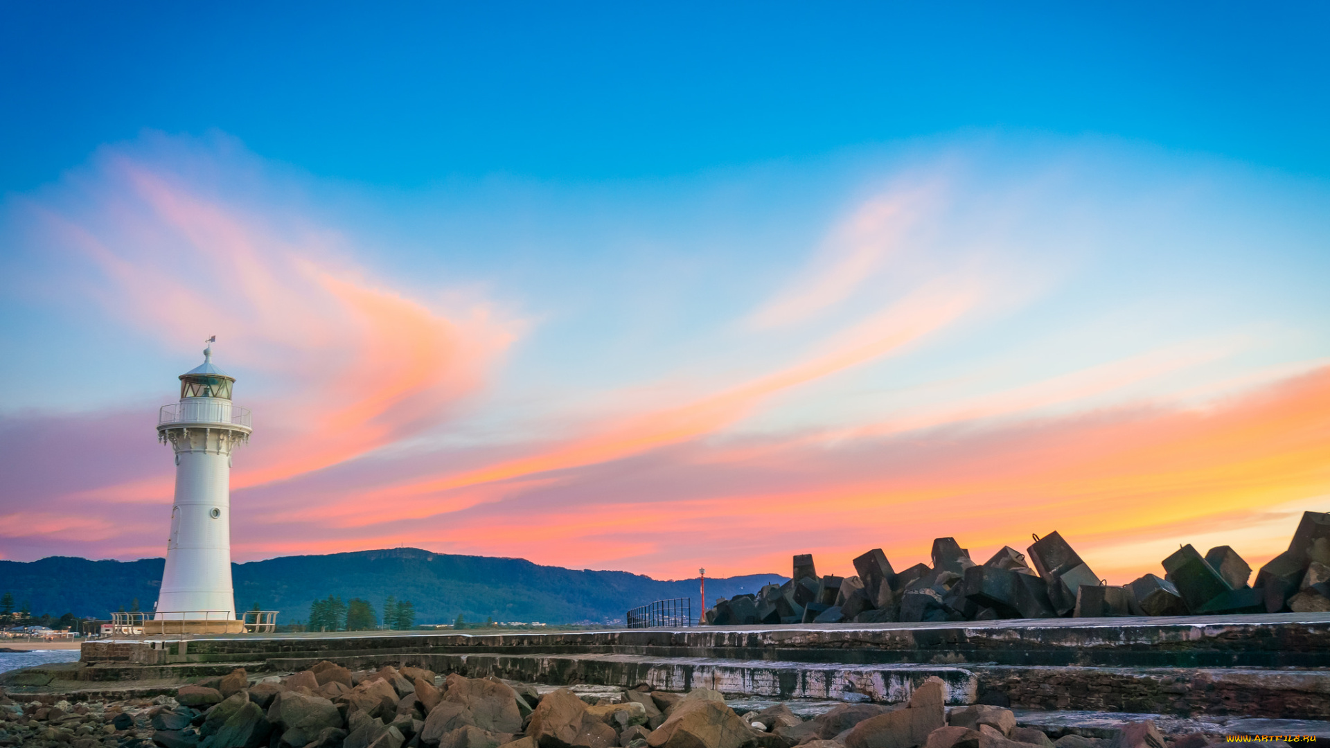 природа, маяки, маяк, зарево, облака, камни