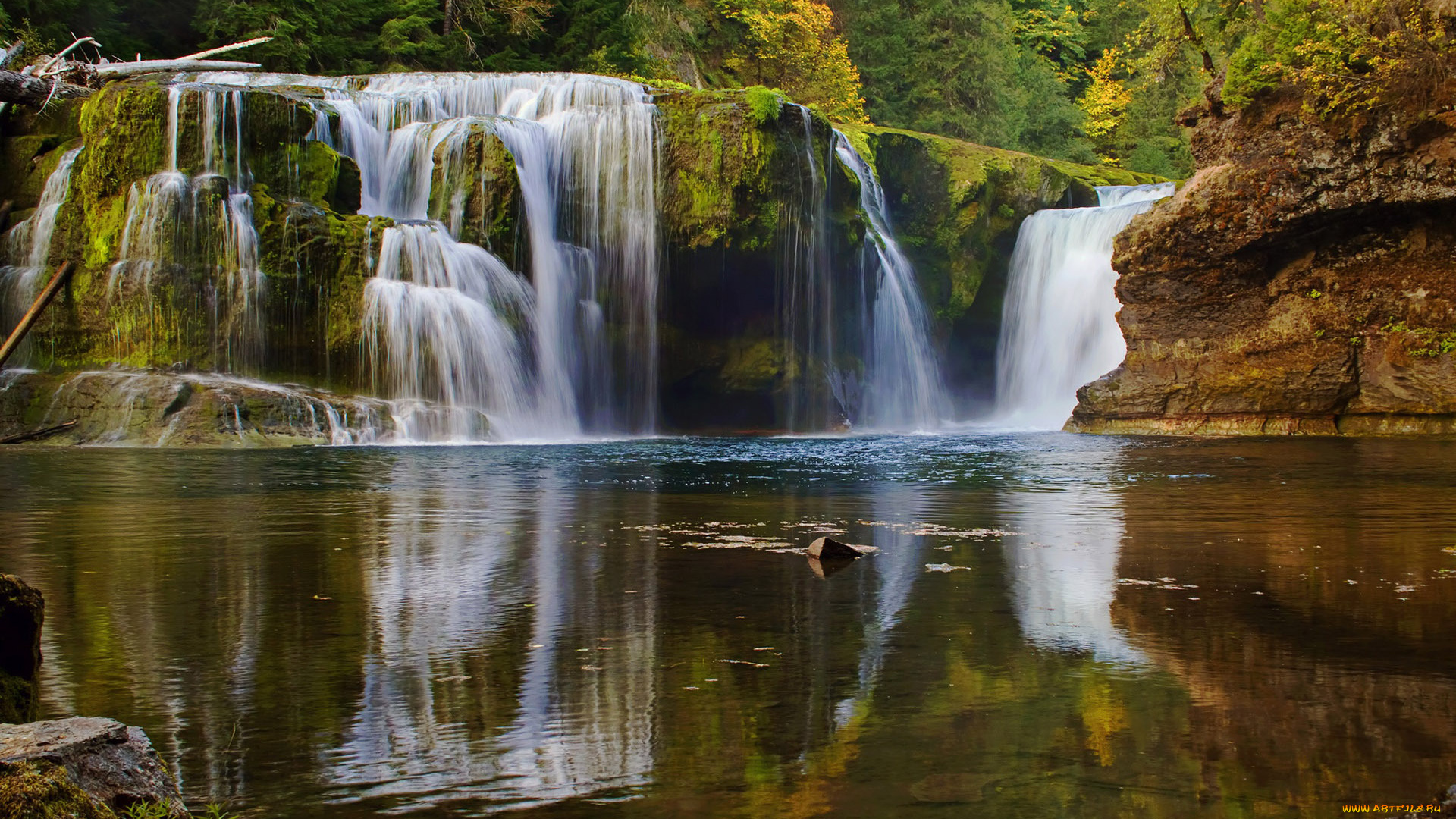 природа, водопады, лес, поток, камни