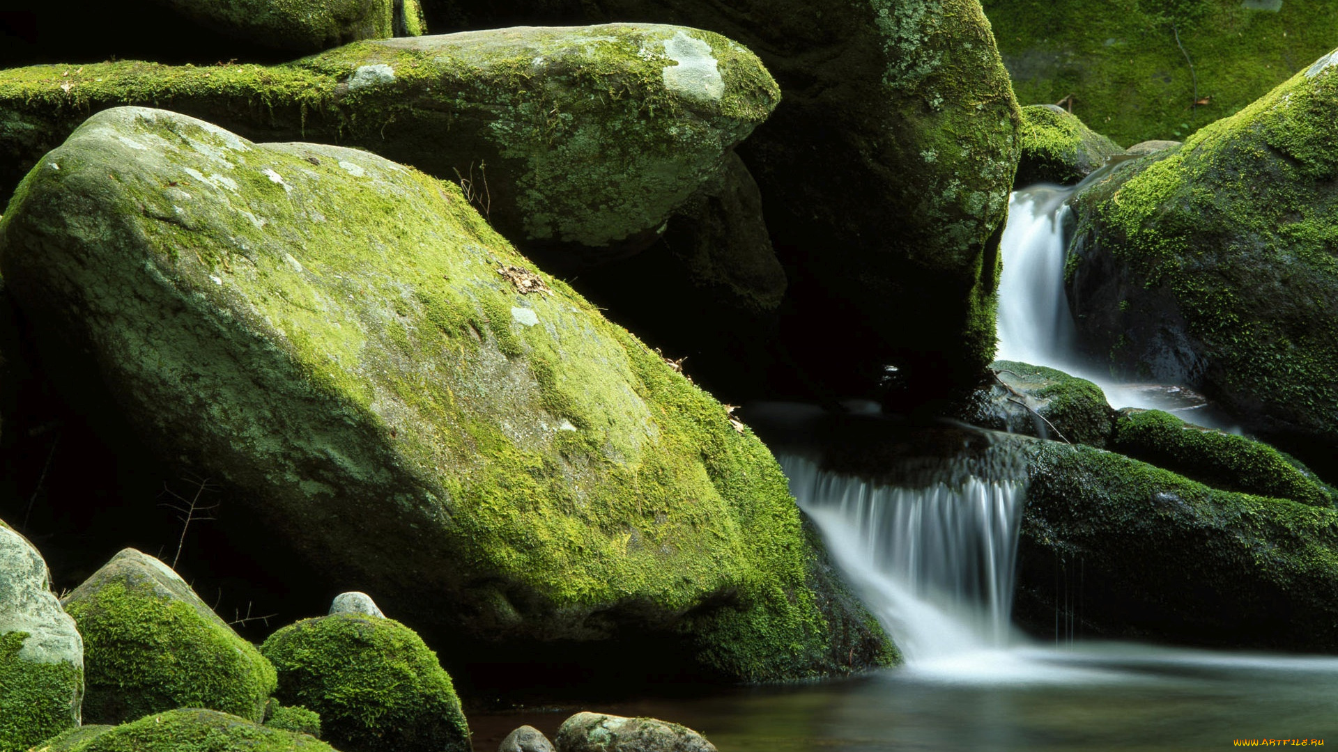 природа, водопады, поток, камни