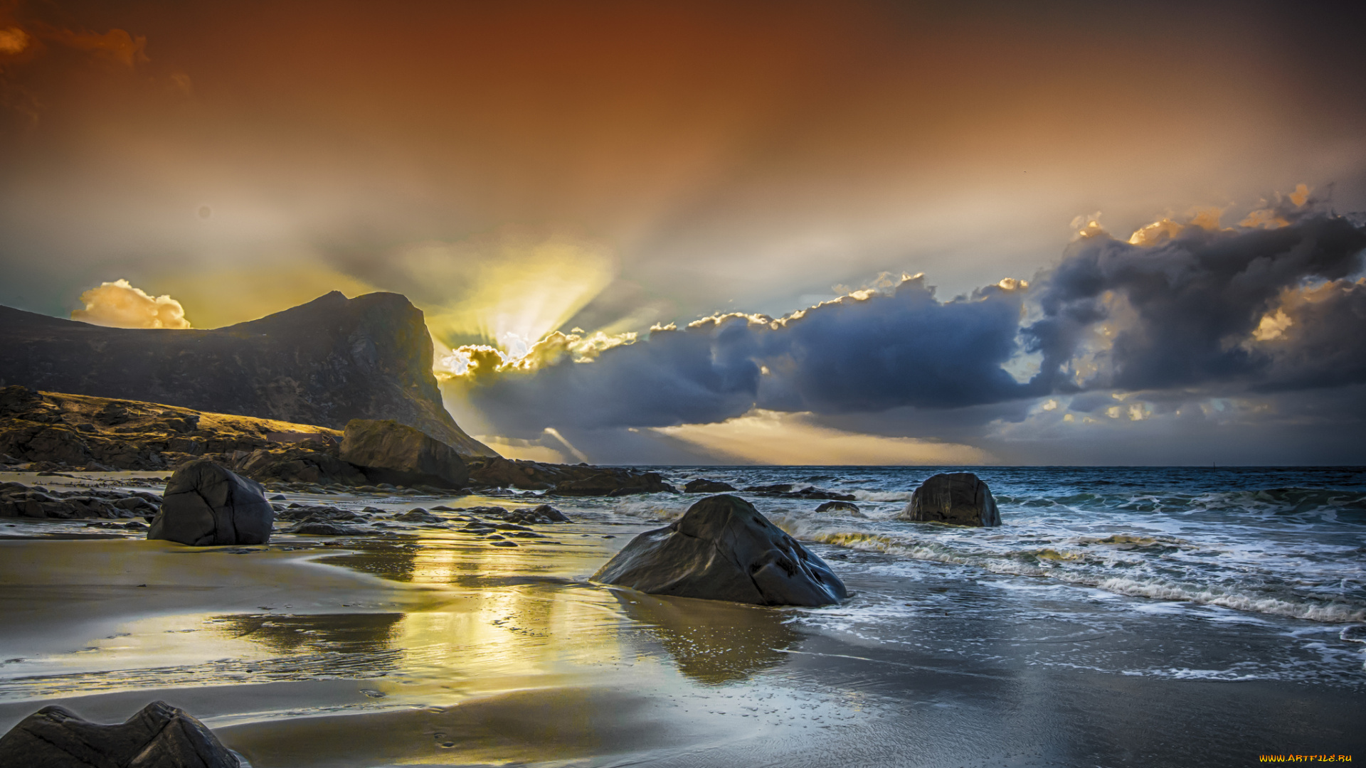 природа, восходы, закаты, океан, тучи, свет, скалы