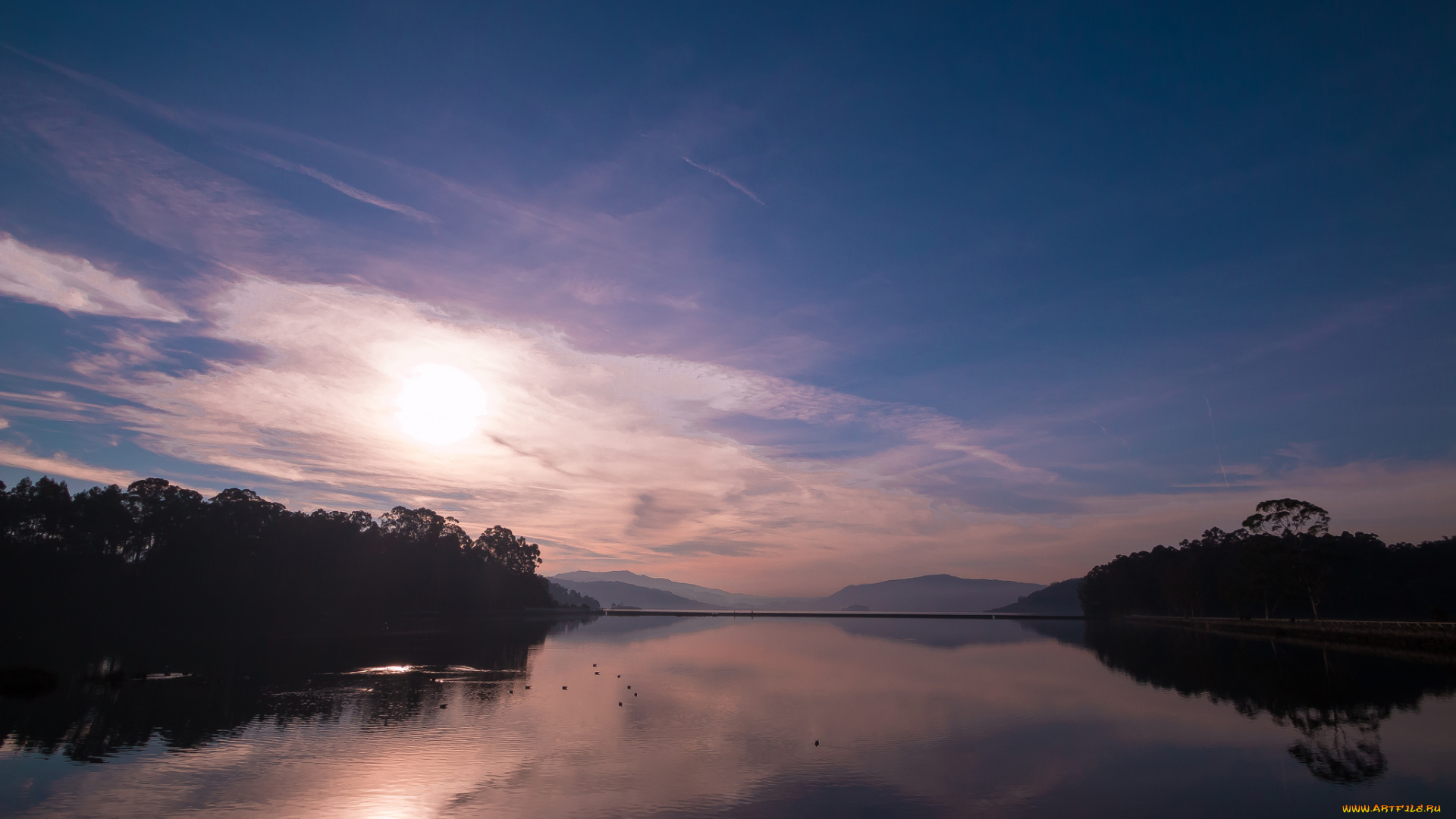природа, восходы, закаты, утро, озеро, лес, холмы, рассвет