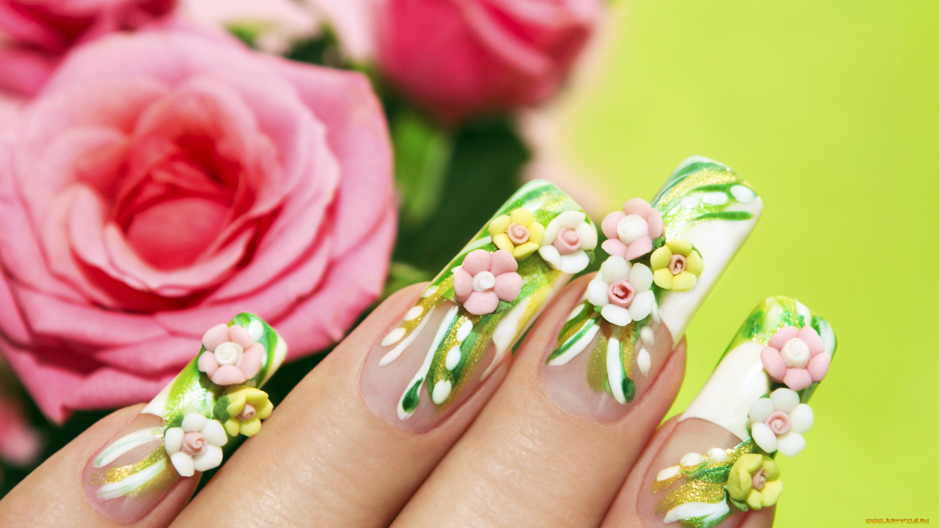 разное, руки, ногти, пальцы, макро, цветочки, маникюр