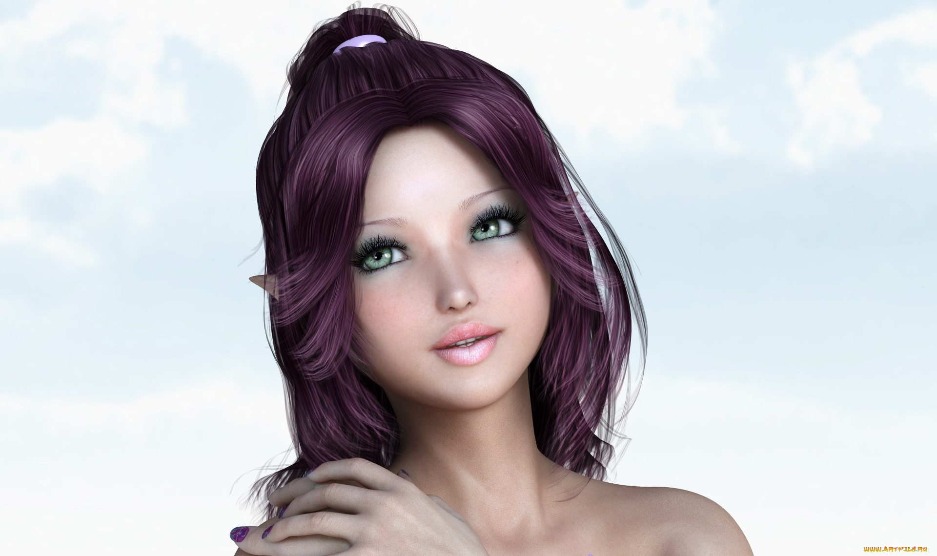 3д, графика, эльфы, , elves, облака, взгляд, эльфийки